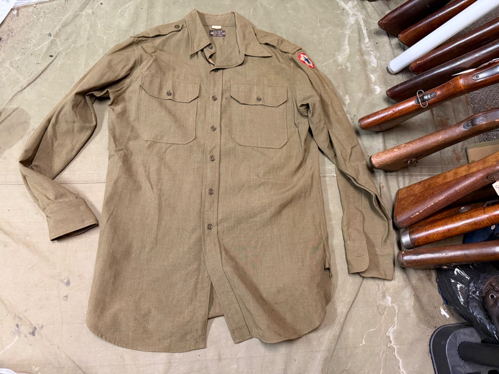 ORIGINAL WWII US ARMY  M1937 M37 OFFICER COMBAT FIELD SHIRT-LARGE LONG 44L