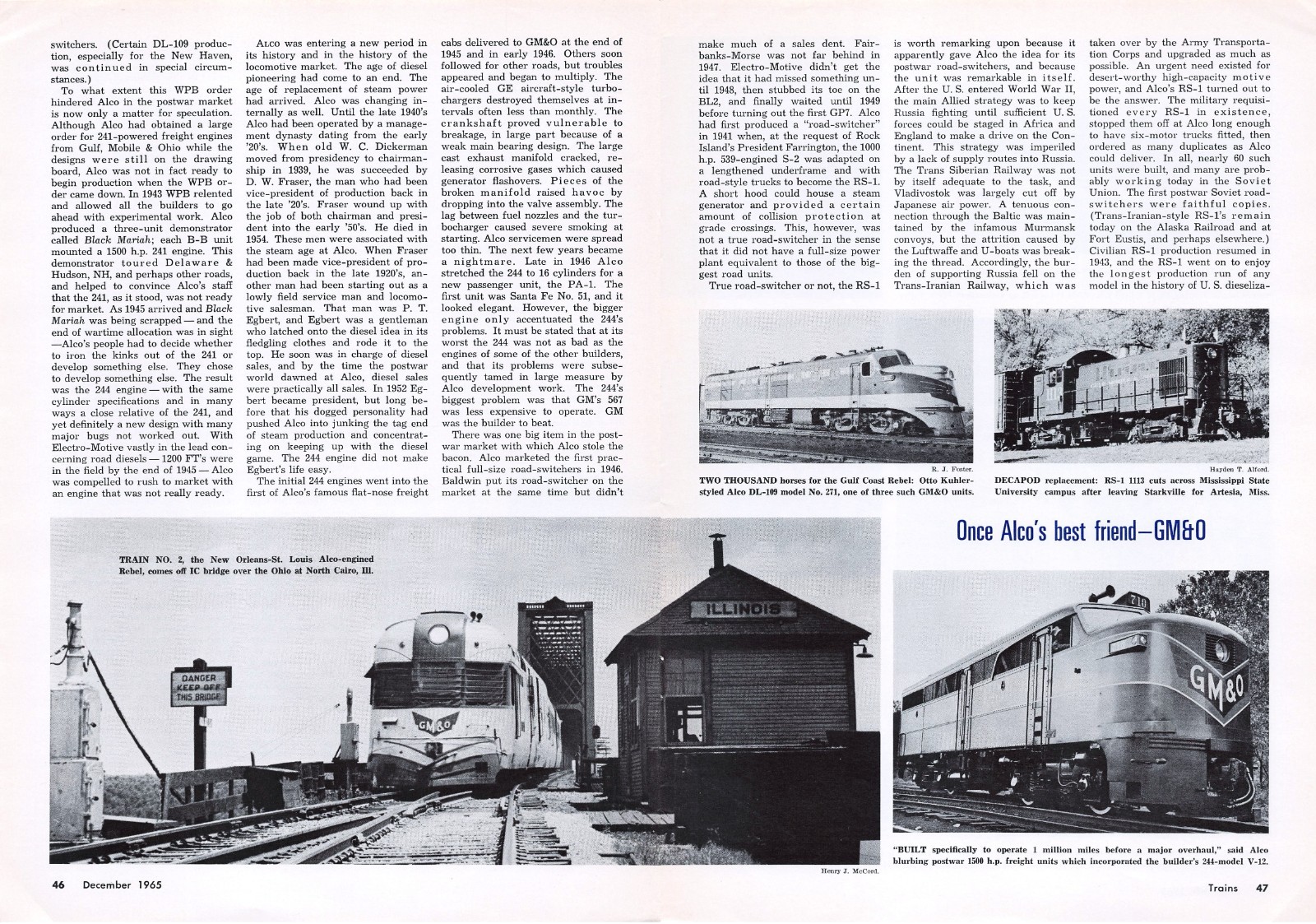 GM&O Alco DL109 271 Rebel Train No 2 North Cairo IL Station Vtg 1965 Mag Excerpt
