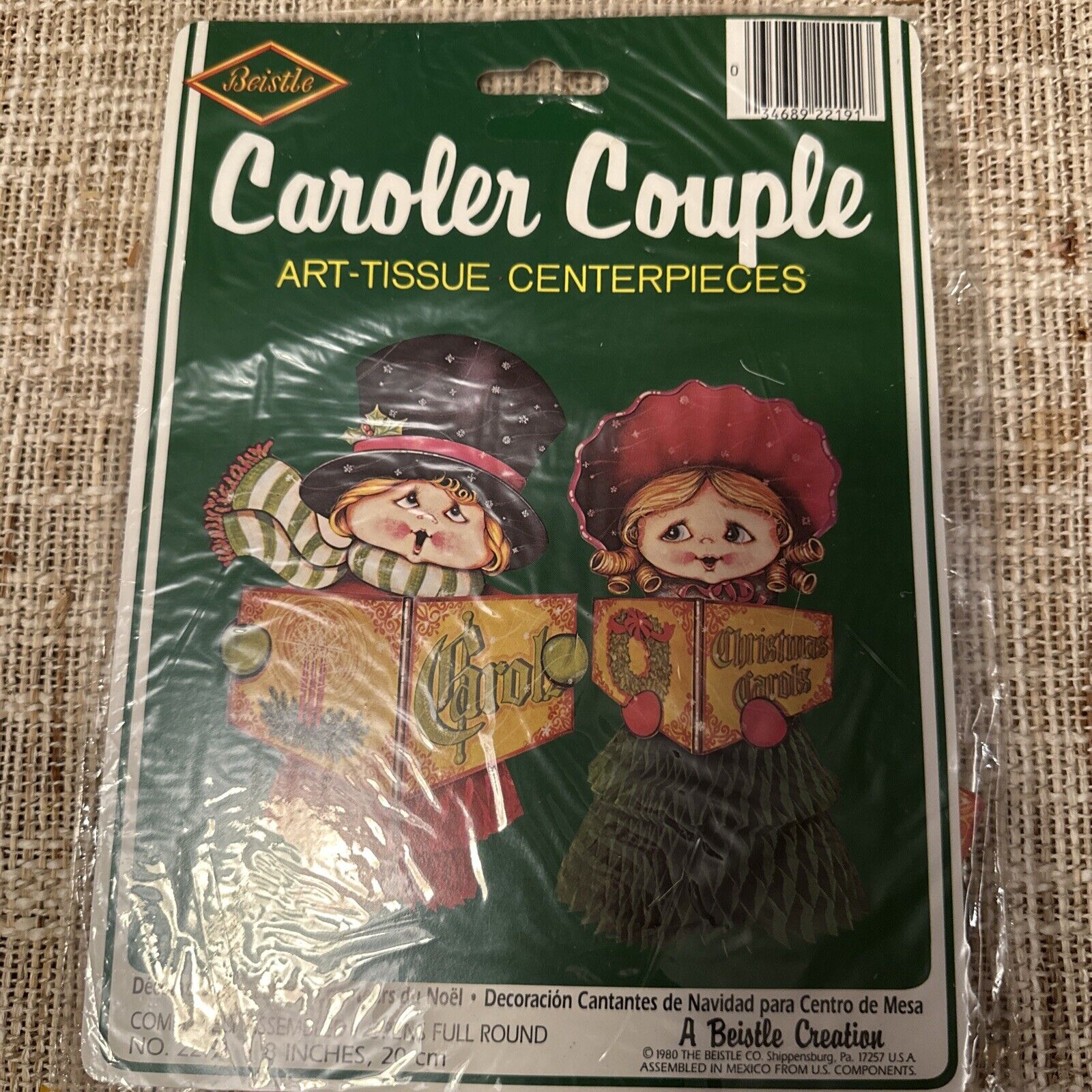 Vintage Tissue Honeycomb Christmas Caroler Couple Art  Table Centerpiece