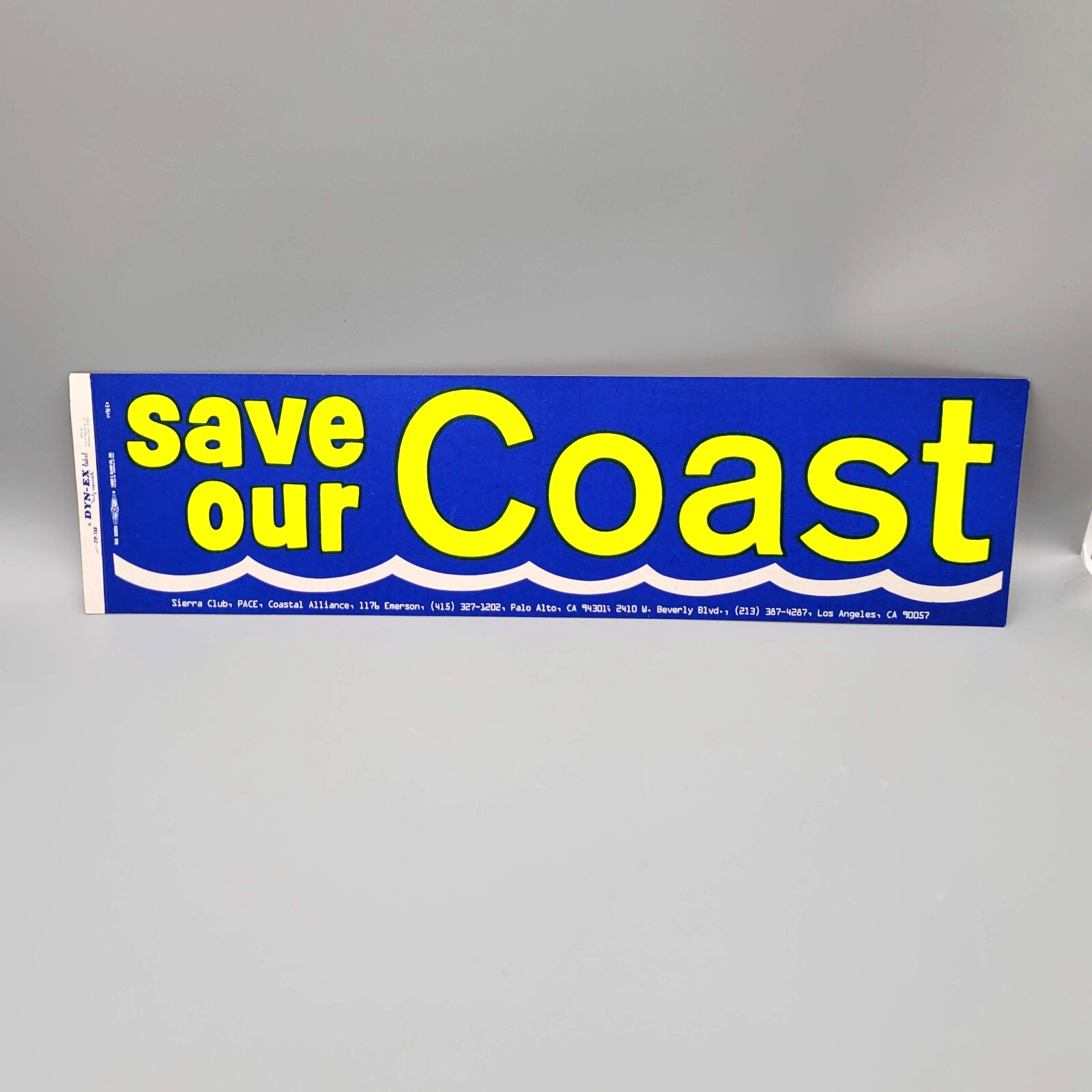 Original Vintage SAVE OUR COAST Blue Yellow Bumper Sticker California 15