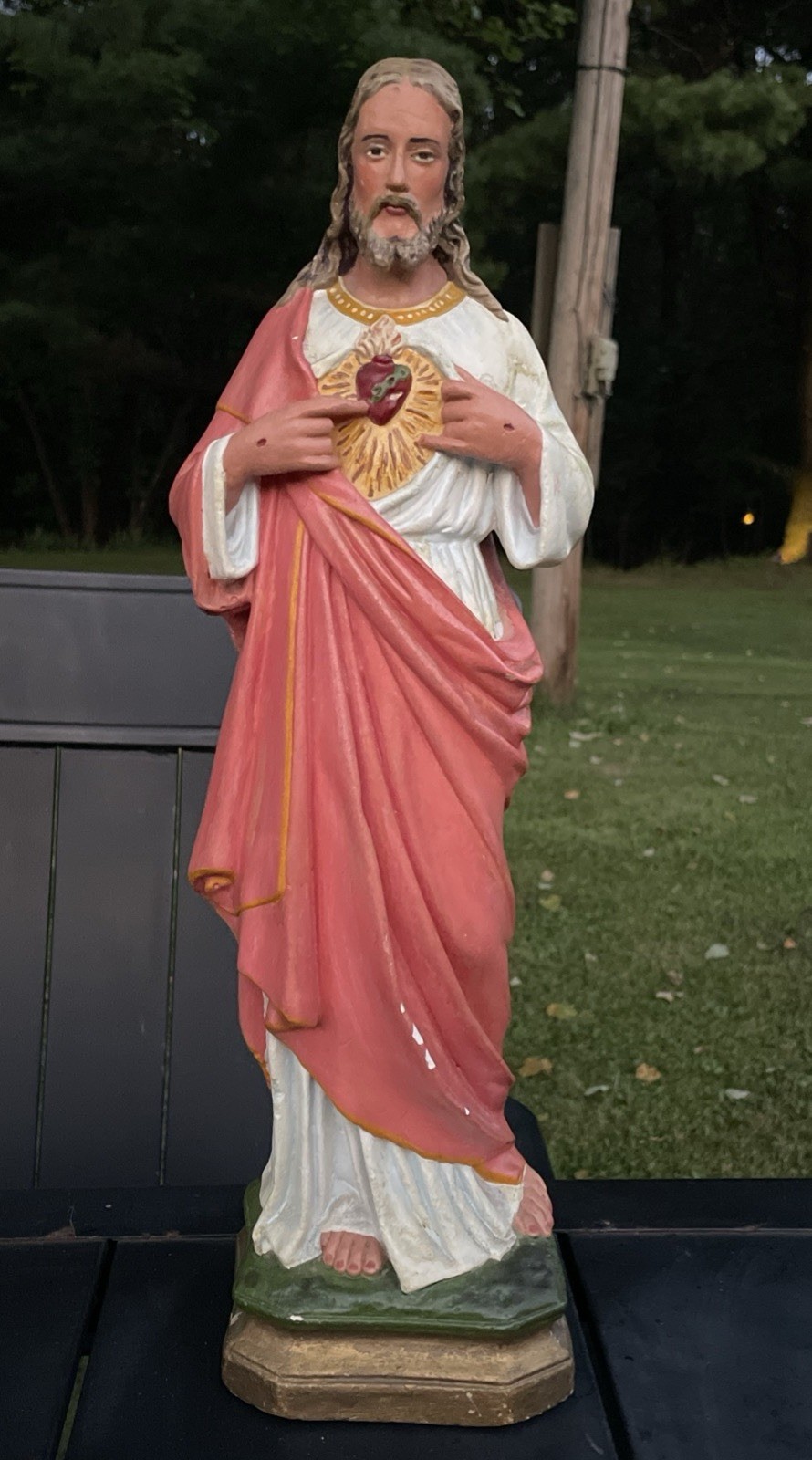 Vintage Sacred Heart of Jesus Christ Religious Sculpture Polychrome Plaster 16” Vintage Sacred Heart of Jesus Christ Religious Sculpture Polychrome Plaster 16”
