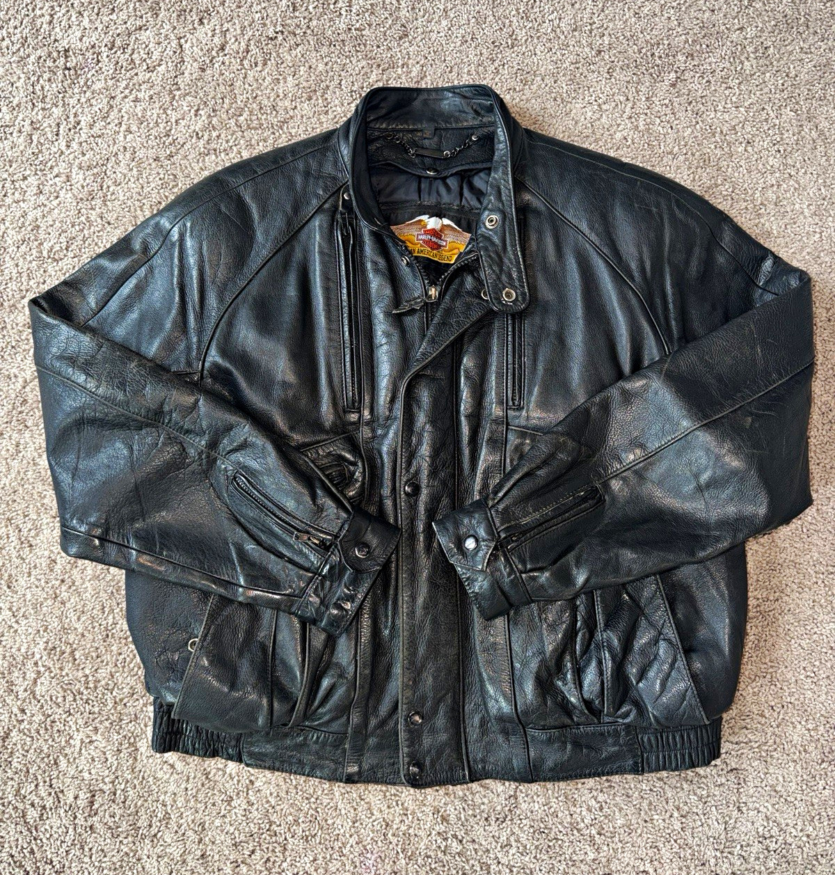 Vtg 80s 90s HARLEY DAVIDSON Heavy Leather Biker Bomber Jacket Size 50 Korea Mens Vtg 80s 90s HARLEY DAVIDSON Heavy Leather Biker Bomber Jacket Size 50 Korea Mens