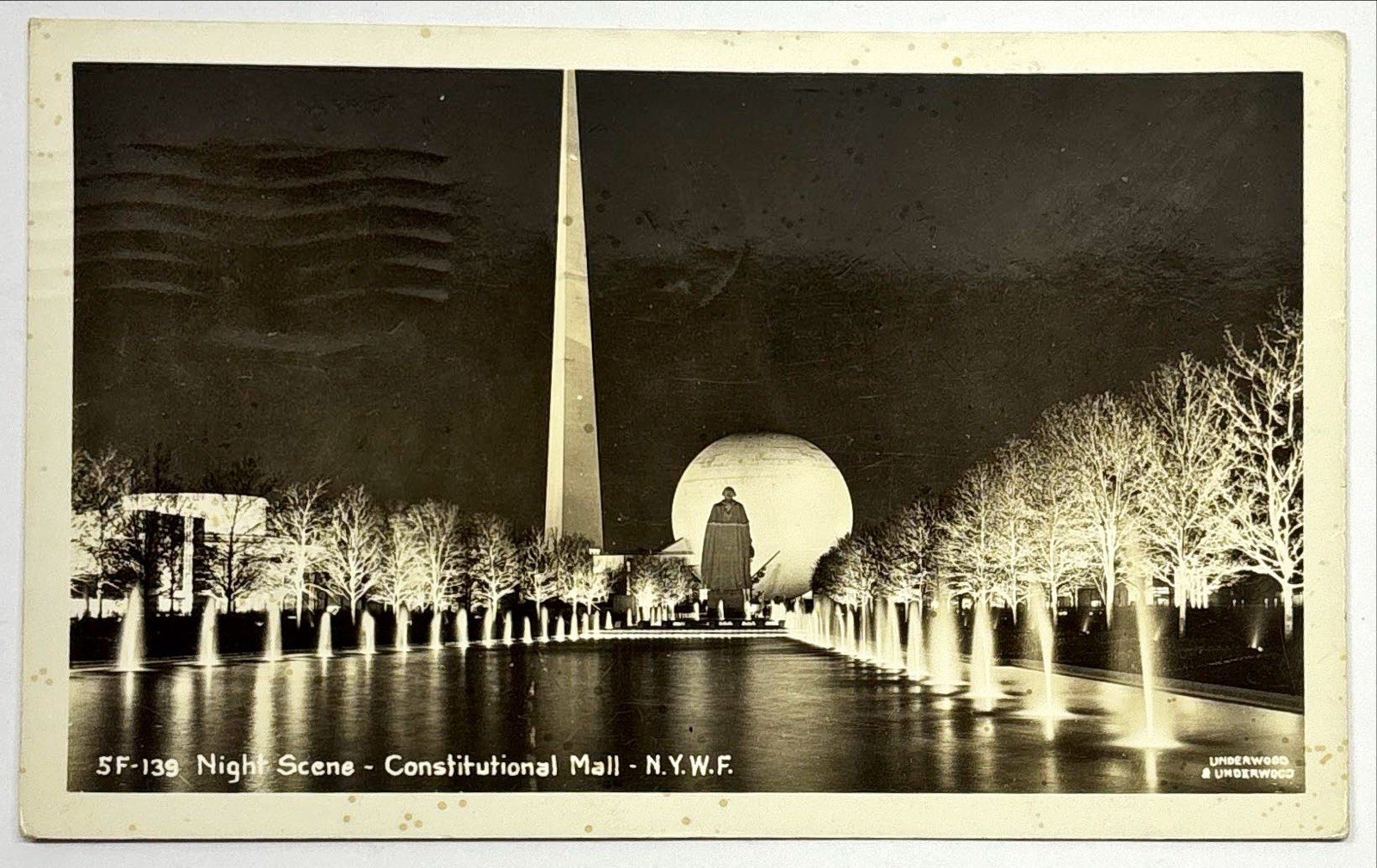 RPPC New York World' Fair Constitutional Mall at Night 1939 Real Photo Postcard