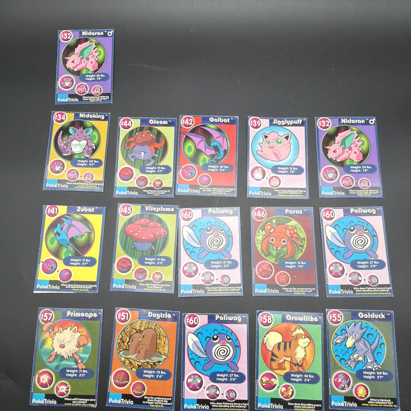 1999 Pokemon Burger King PokeTrivia Cards Lot 16 Nidoking Jigglypuff Movie Promo