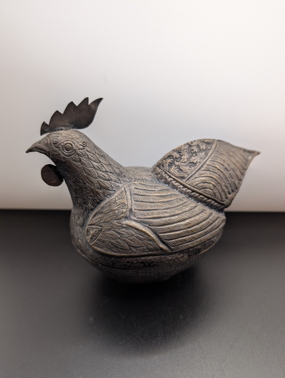 Vintage 2Piece Bronze Tone Metal Rooster Chicken Trinket Box With Detailing 5x7\ Vintage 2Piece Bronze Tone Metal Rooster Chicken Trinket Box With Detailing 5x7\