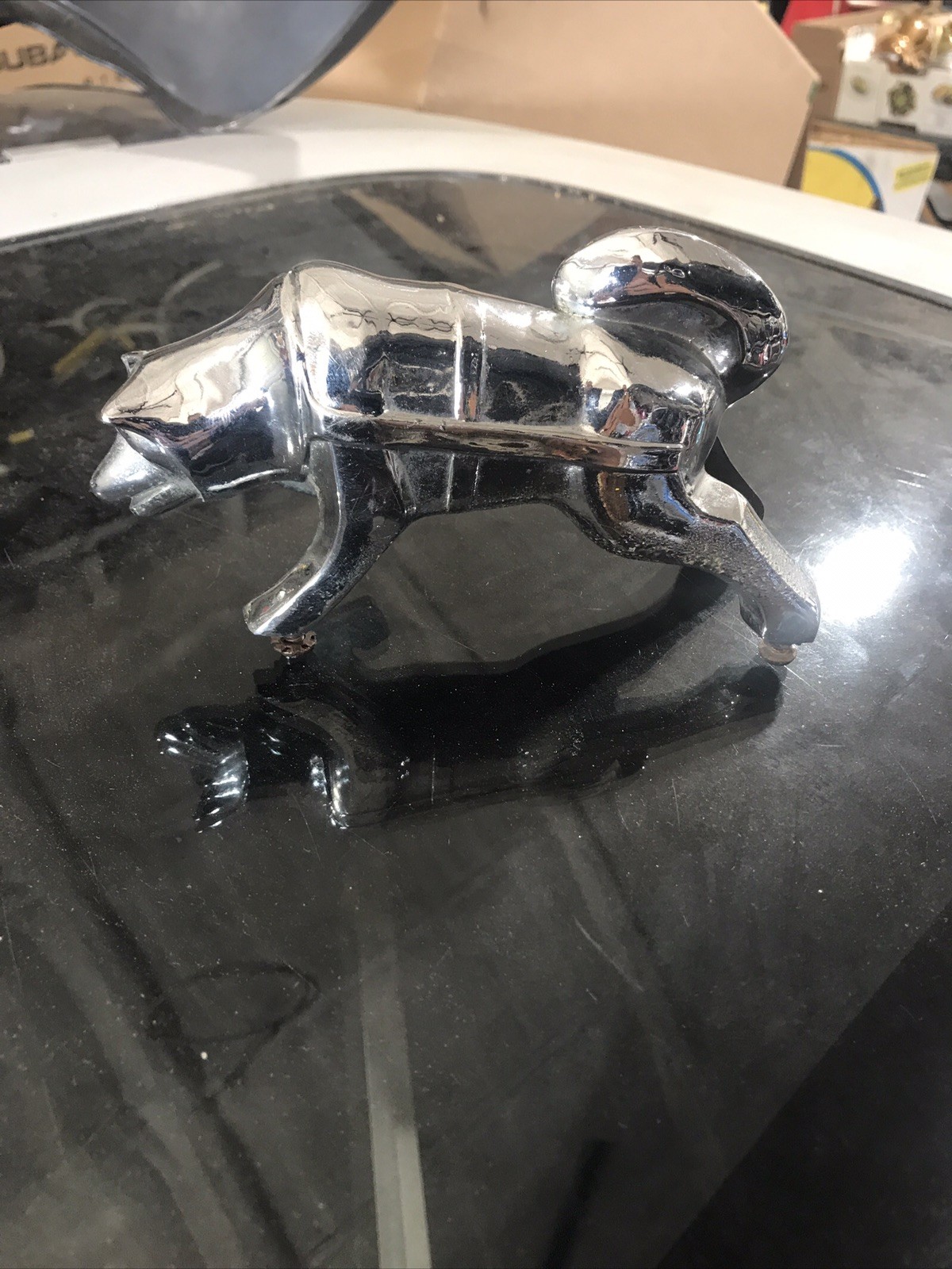 Vintage Brockway Husky Hood Ornament Chrome Cast Metal Truck Mascot Emblem