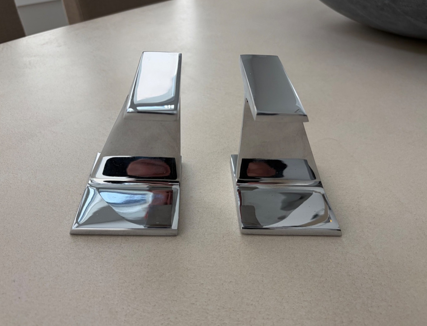Mid Century Chrome Railroad I-Beams Bookends; Vintage