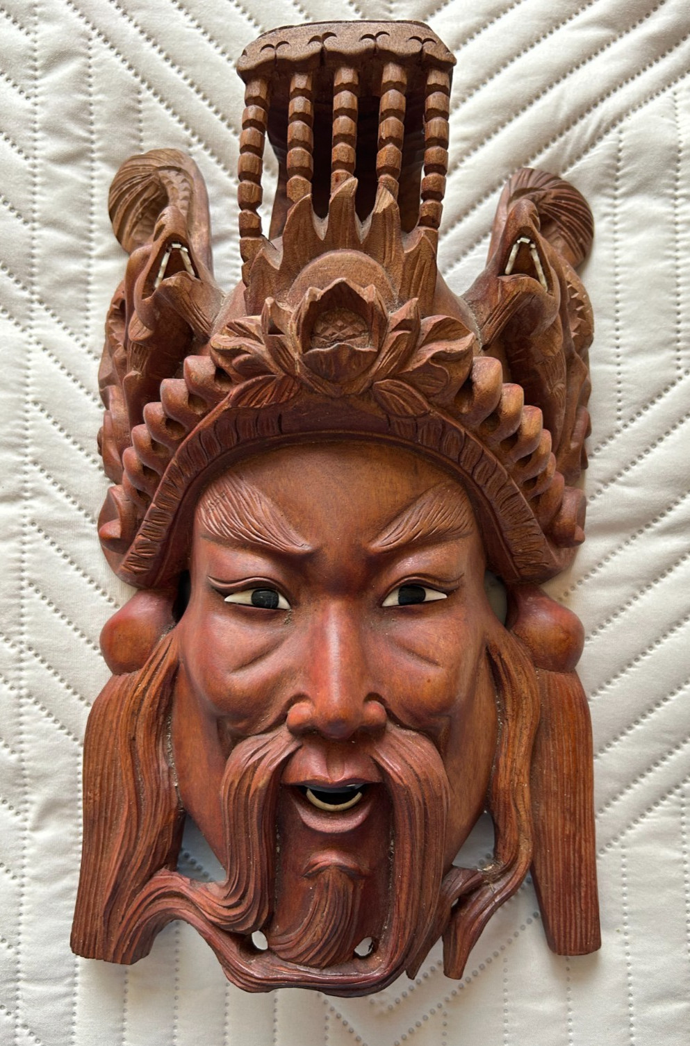 SPECTACULAR ROSEWOOD-CARVED ASIAN MASK Genghis Kahn PRISTINE CONDITION VINTAGE