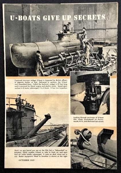Nazi U-Boat Secrets 1945 article WWII German midget Submarine Seehund 234