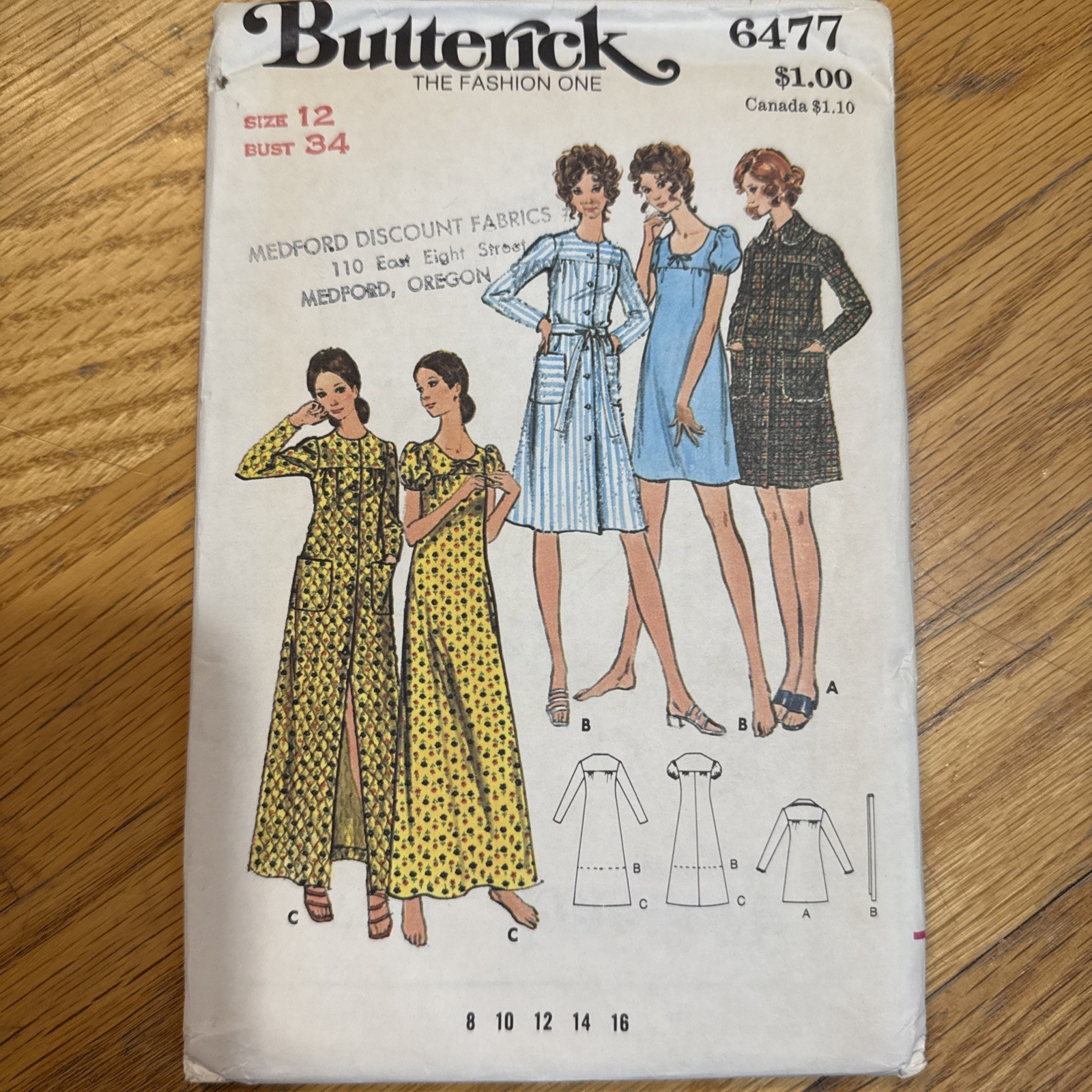 1970s Butterick Sewing Pattern 6477 Robe Housecoat Nightgown Sz 12 B 34 Uncut