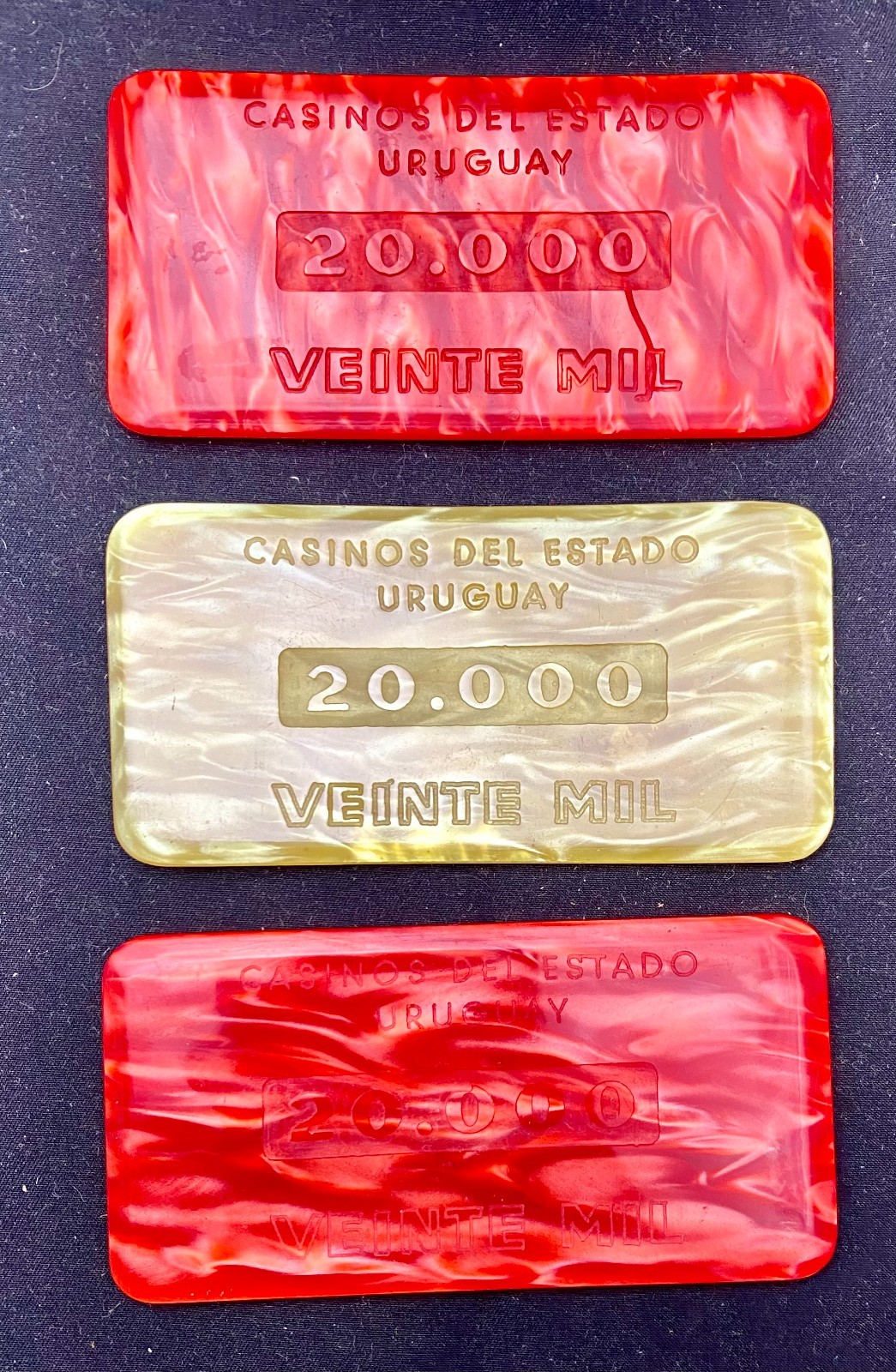 VINTAGE LOT OF (3) URUGUAY CASINO PLAQUES POKER CHIPS 4