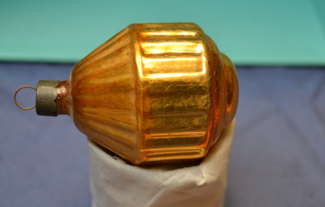 Vintage Mercury Glass Prewar Christmas Ornament Carousel Lantern gold Corning US