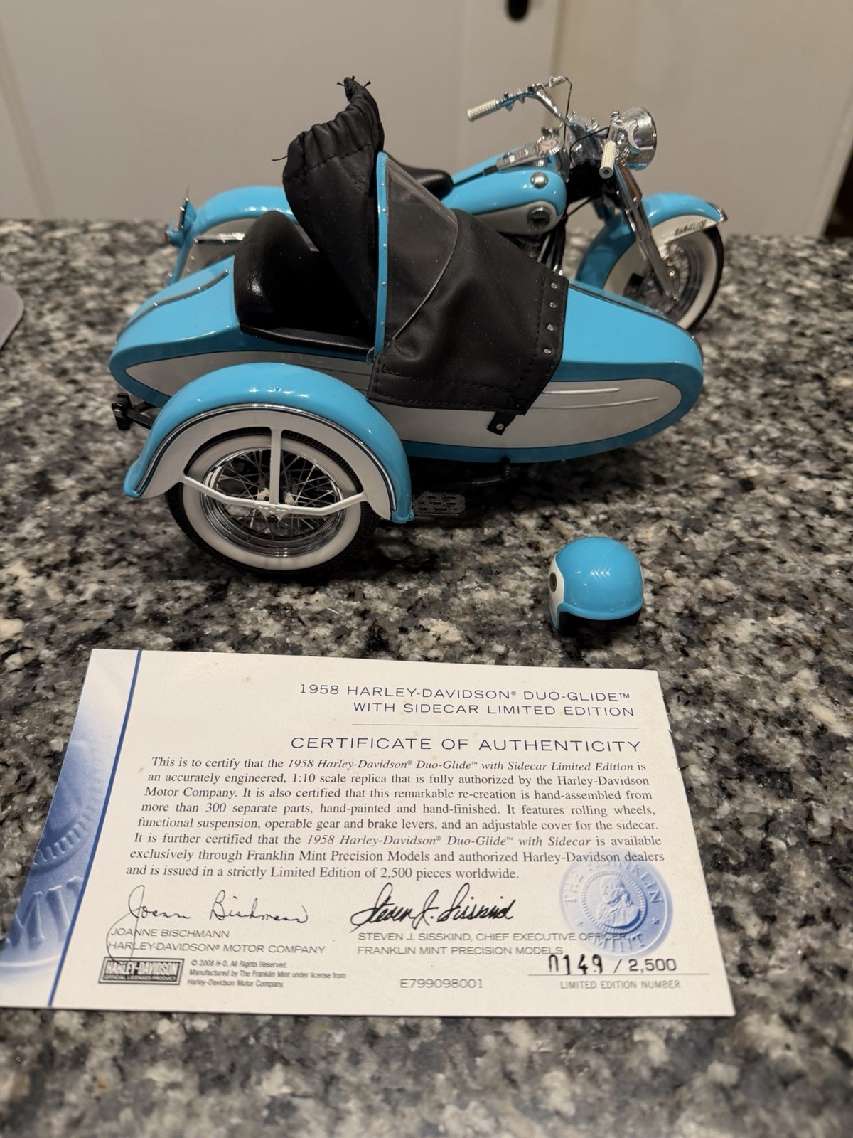 Franklin Mint 1958 Harley Davidson Duo-Glide Sidecar 1:10 LE #149/2500 COA