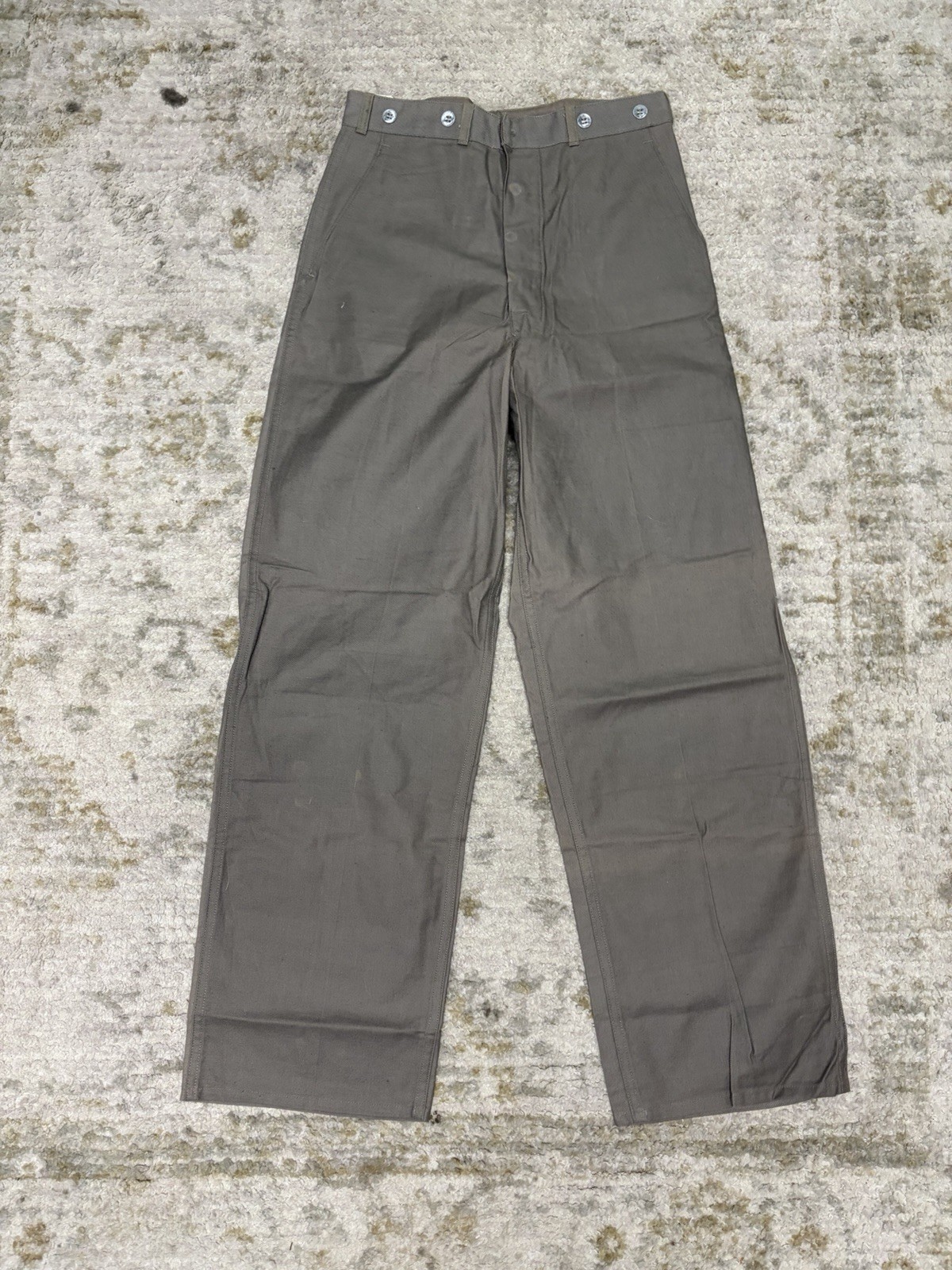 Vintage NOS / DS Swedish Manufacturing Three Crown Stamp WWII trousers w/ Cinch