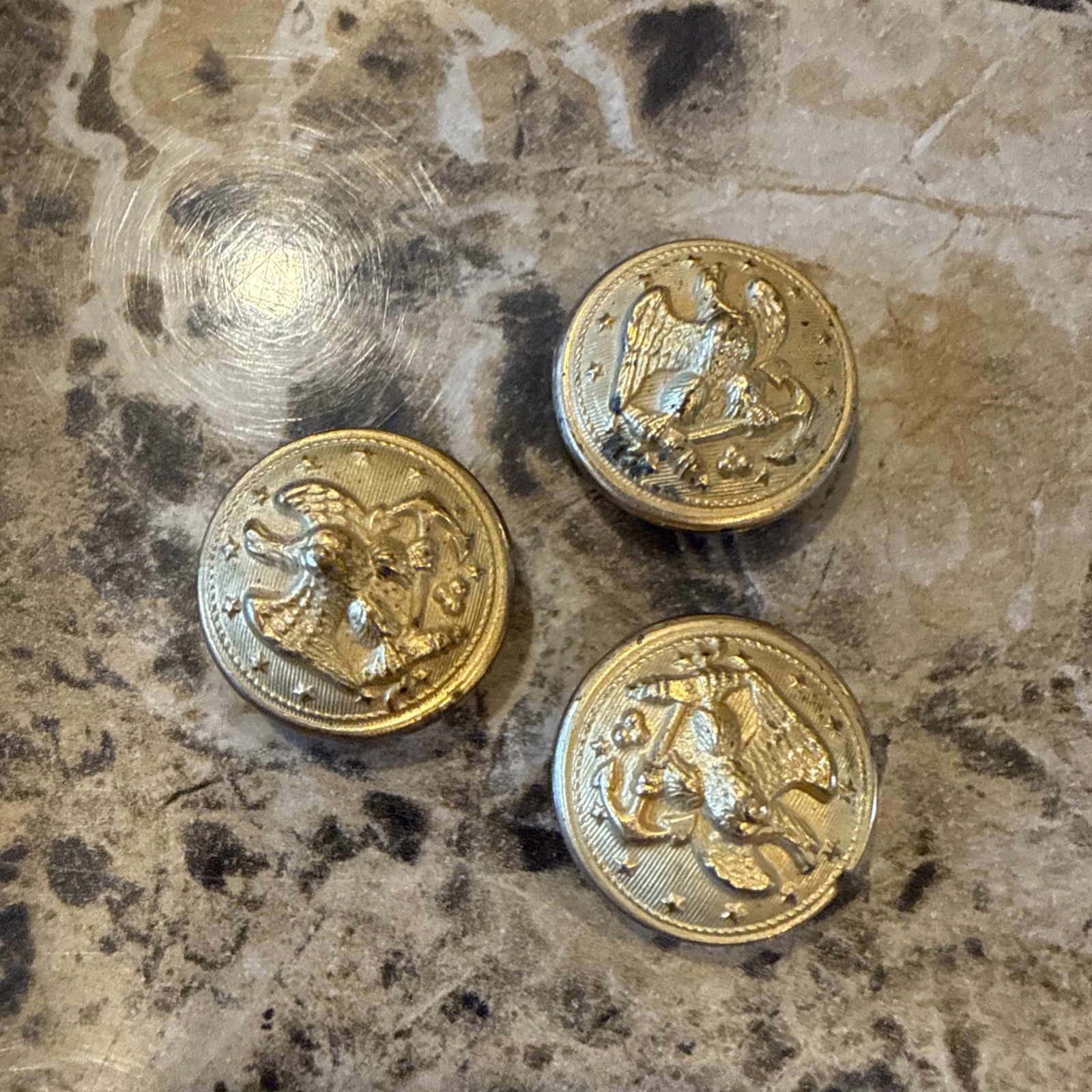 3 Antique US Navy Coat Button John Wanamaker Phila Backmark USN Eagle Anchor