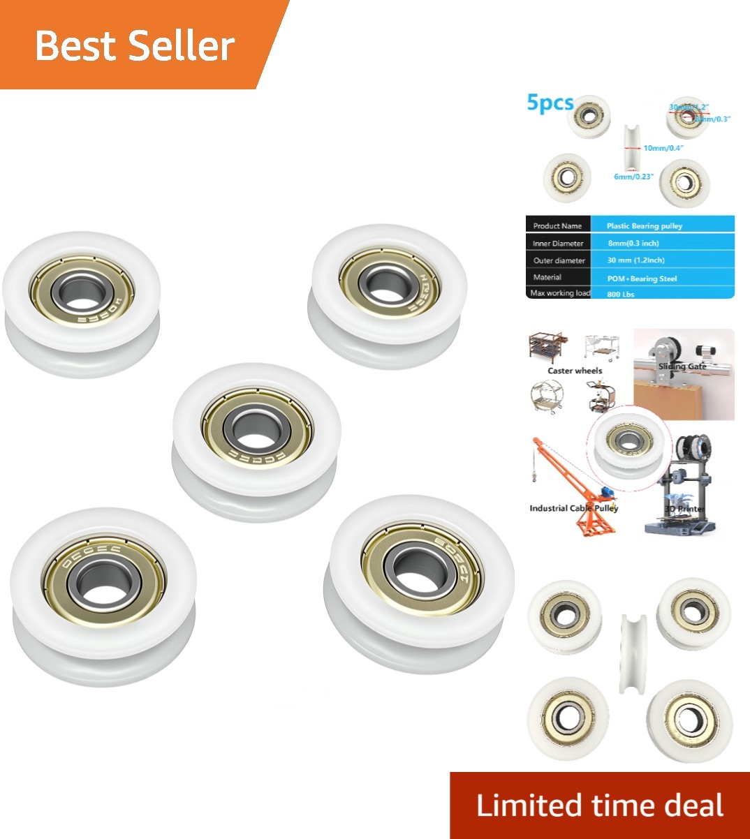 Durable 8x30mm Roller Wheels – Low Maintenance U-Groove Guide for Various Uses