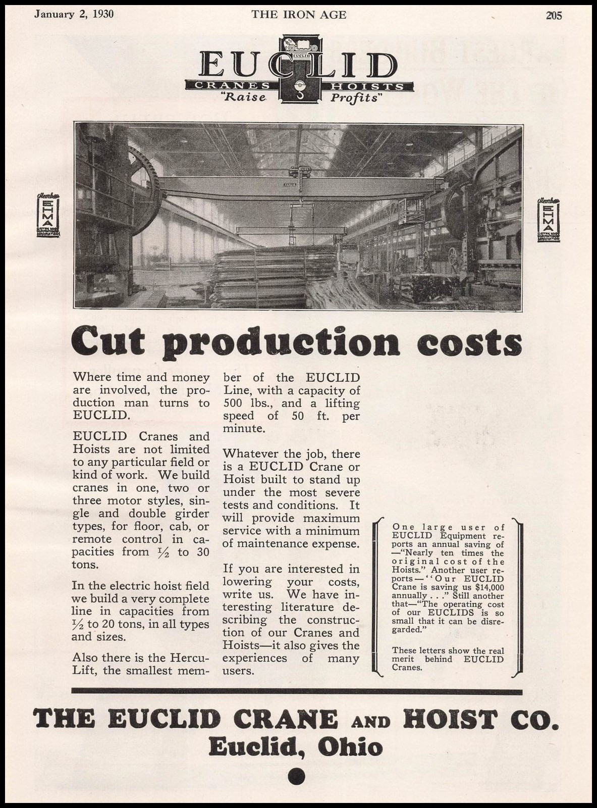 1930 The Euclid Crane & Hoist Company Ohio Factory Photo Vintage Print Ad 1930 The Euclid Crane & Hoist Company Ohio Factory Photo Vintage Print Ad