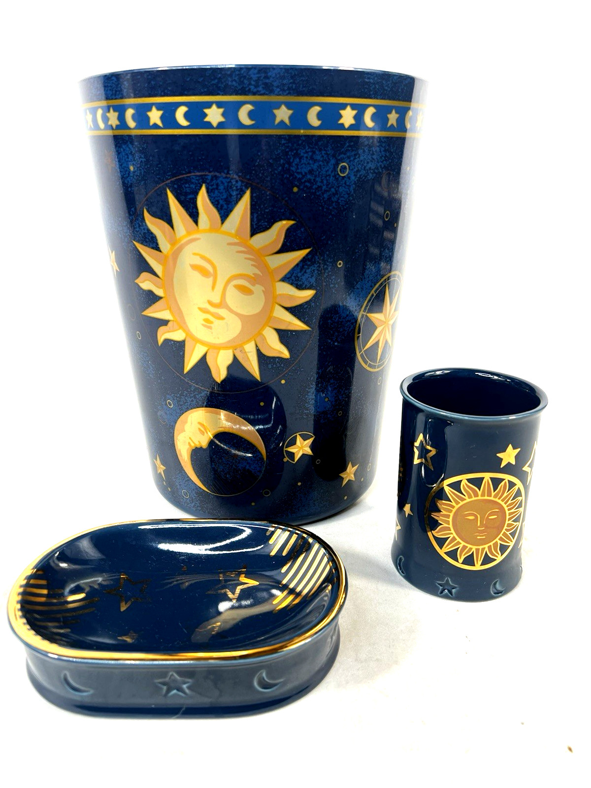 Vtg 90s Springmaid Celestial Bathroom Decor Whimsigoth Trash Can Toothbrush Soap