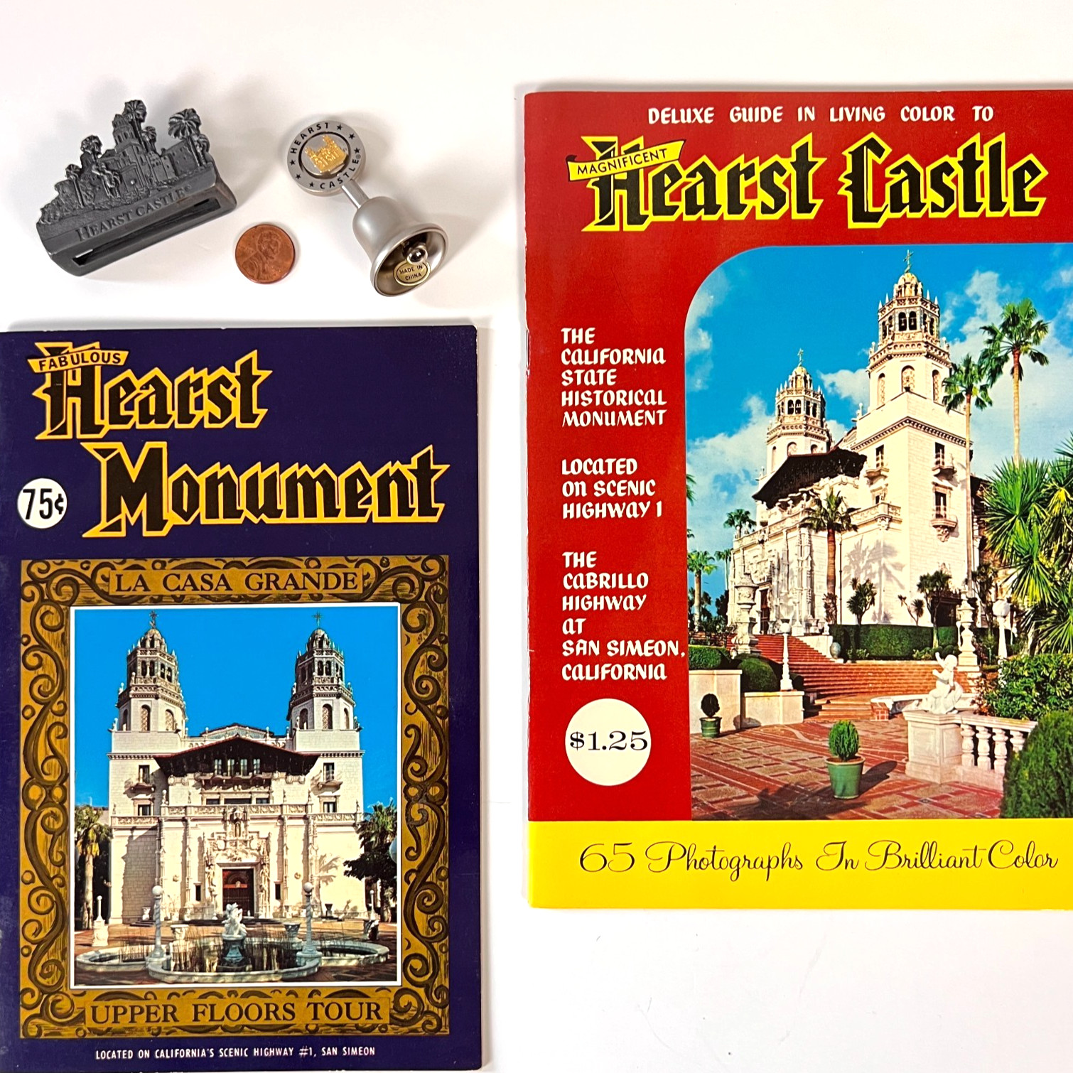 Hearst Castle 4 Pc Vtg Souvenir Lot Guide Upper Floors Bell Business Card Holder
