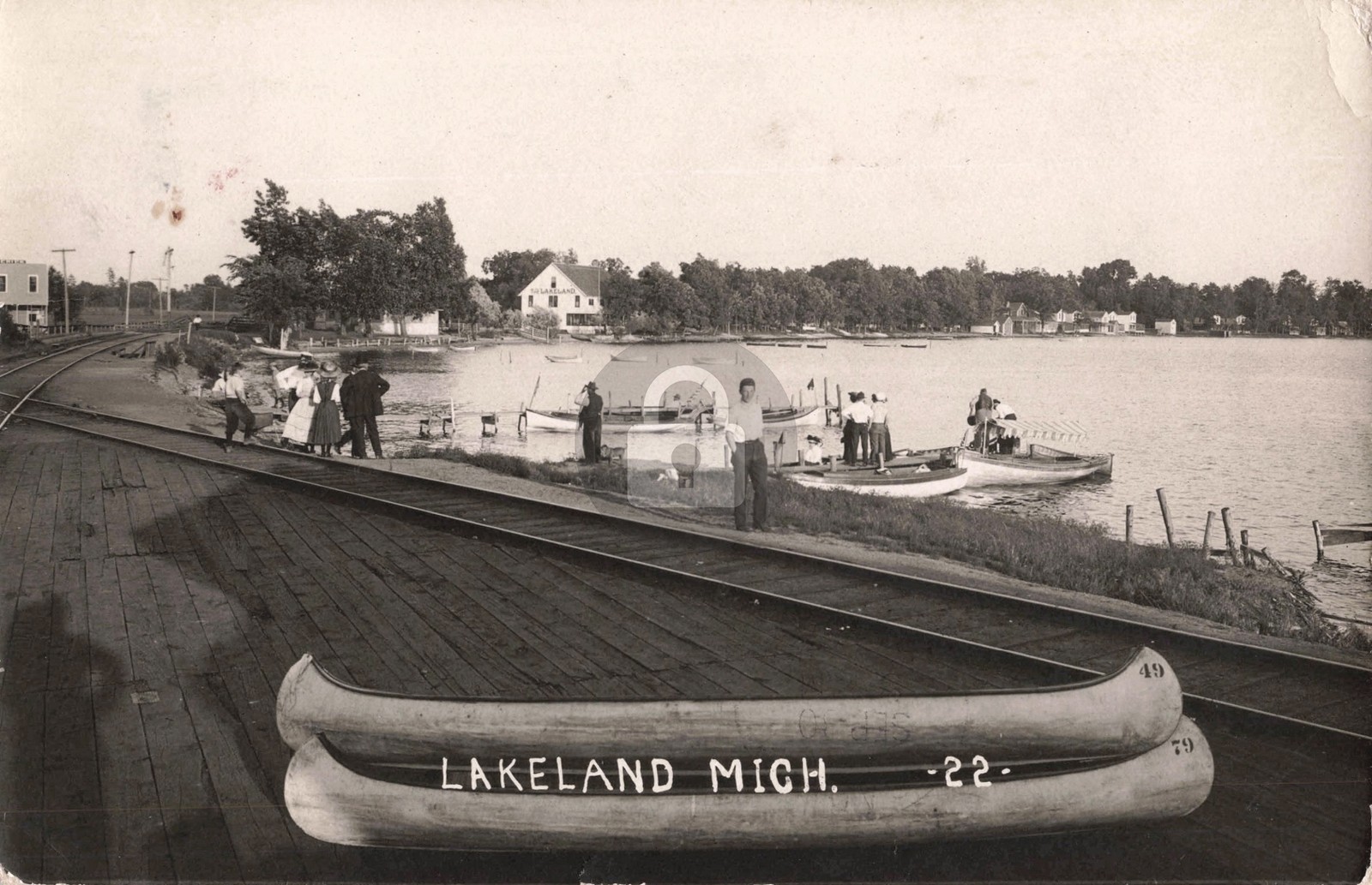 Shoreline View, Lakeland MI Michigan 1908 RPPC Photo Postcard COPY Shoreline View, Lakeland MI Michigan 1908 RPPC Photo Postcard COPY