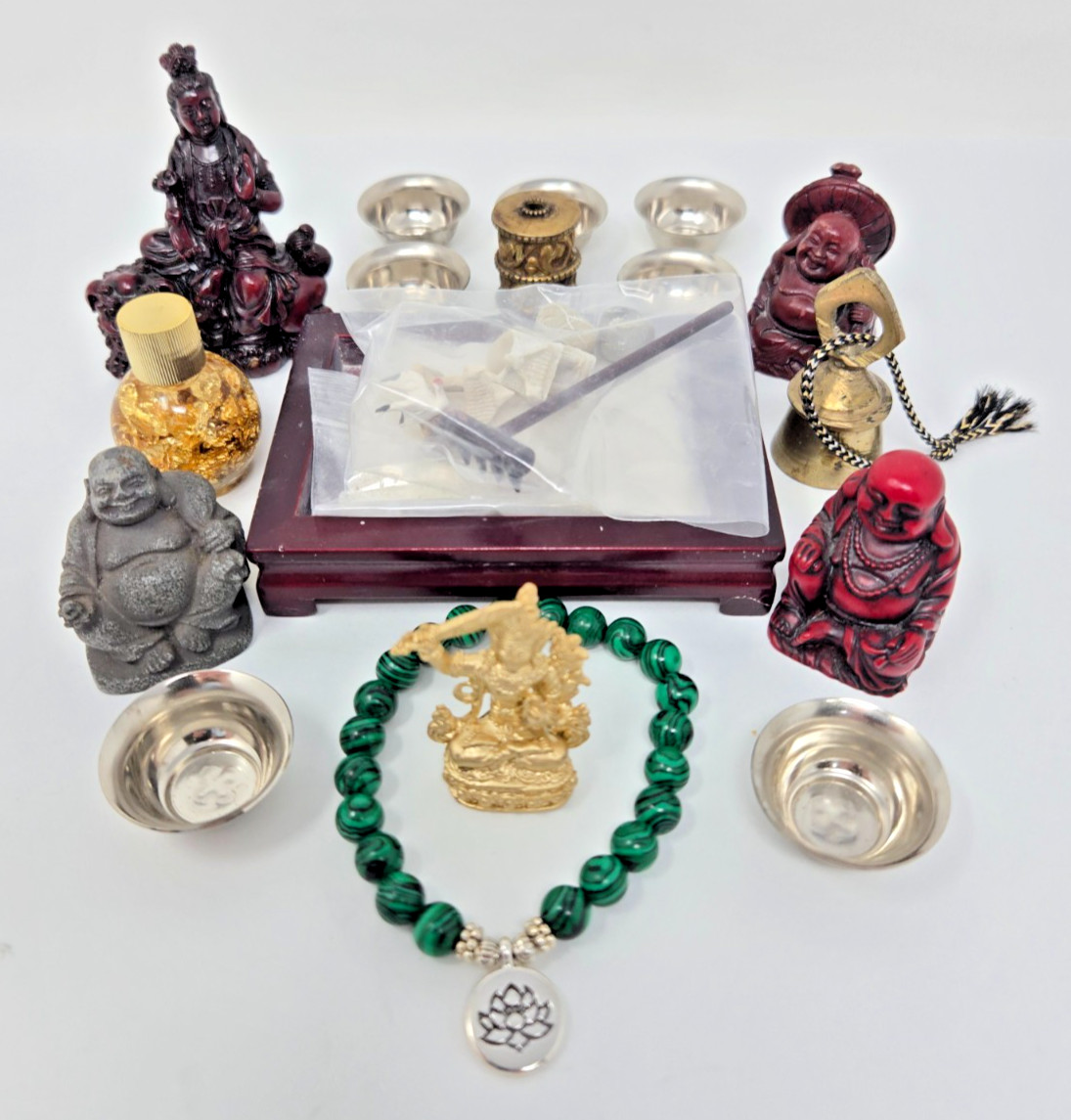 Mixed LOT: Vintage Buddhism Buddha Figurines Statues Mini Zen Garden Mala Beads