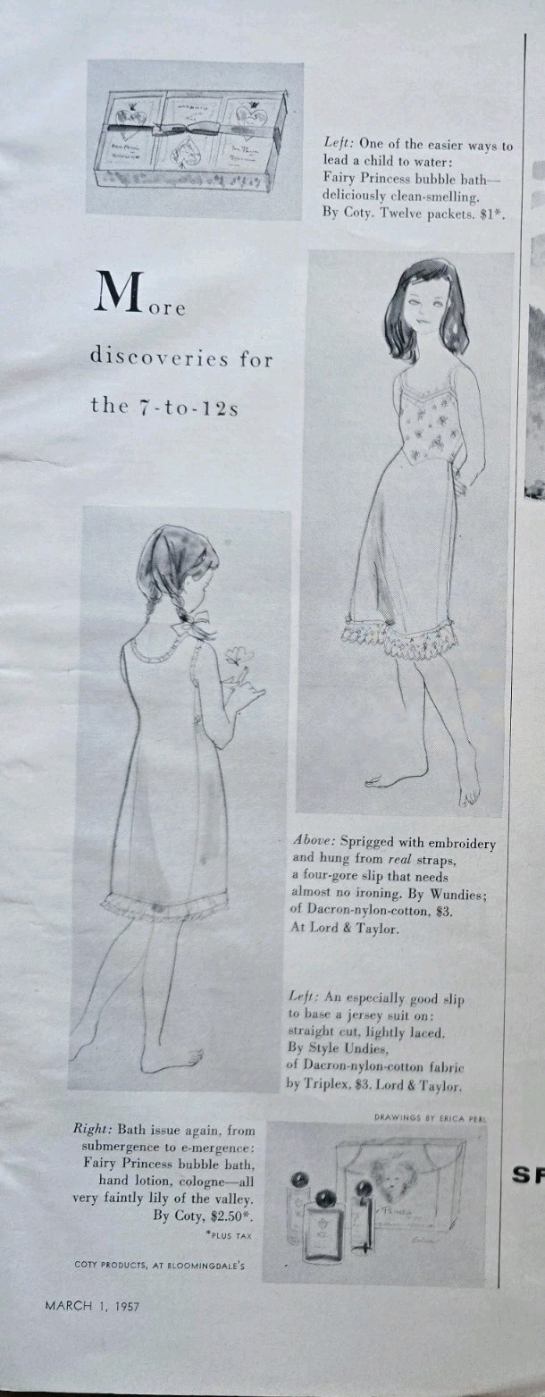 1957 Young girls Style Undies Wundies Dacron Cotton slips Vintage Fashion Art ad