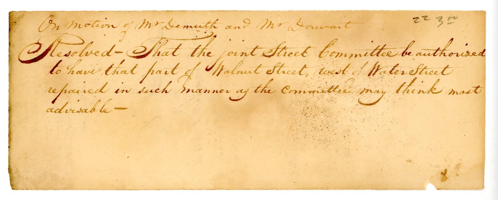 1835 Handwritten Receipt Lancaster Walnut Street Repairs Mr. Demuth & Dunant