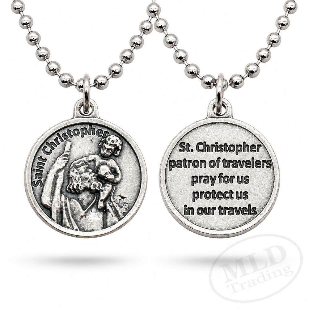 Saint St Christopher Medal Prayer Pendant Necklace Made in Italy 24\