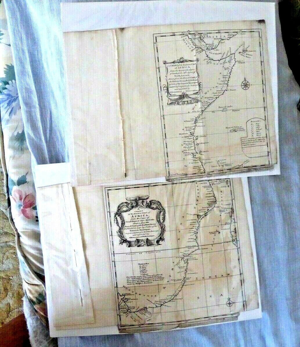 ORIGINAL ANTIQUE MAP MAPS EAST COAST OF AFRICA FROM SOUTH END TO NORTH 1740