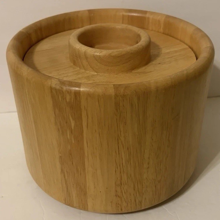 Vintage MCM Dansk Blond Wood Ice Bucket JHQ