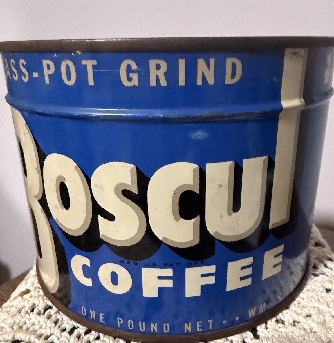 VINTAGE BOSCUL “FULL” #1 COFFEE TIN CAN VINTAGE BOSCUL “FULL” #1 COFFEE TIN CAN