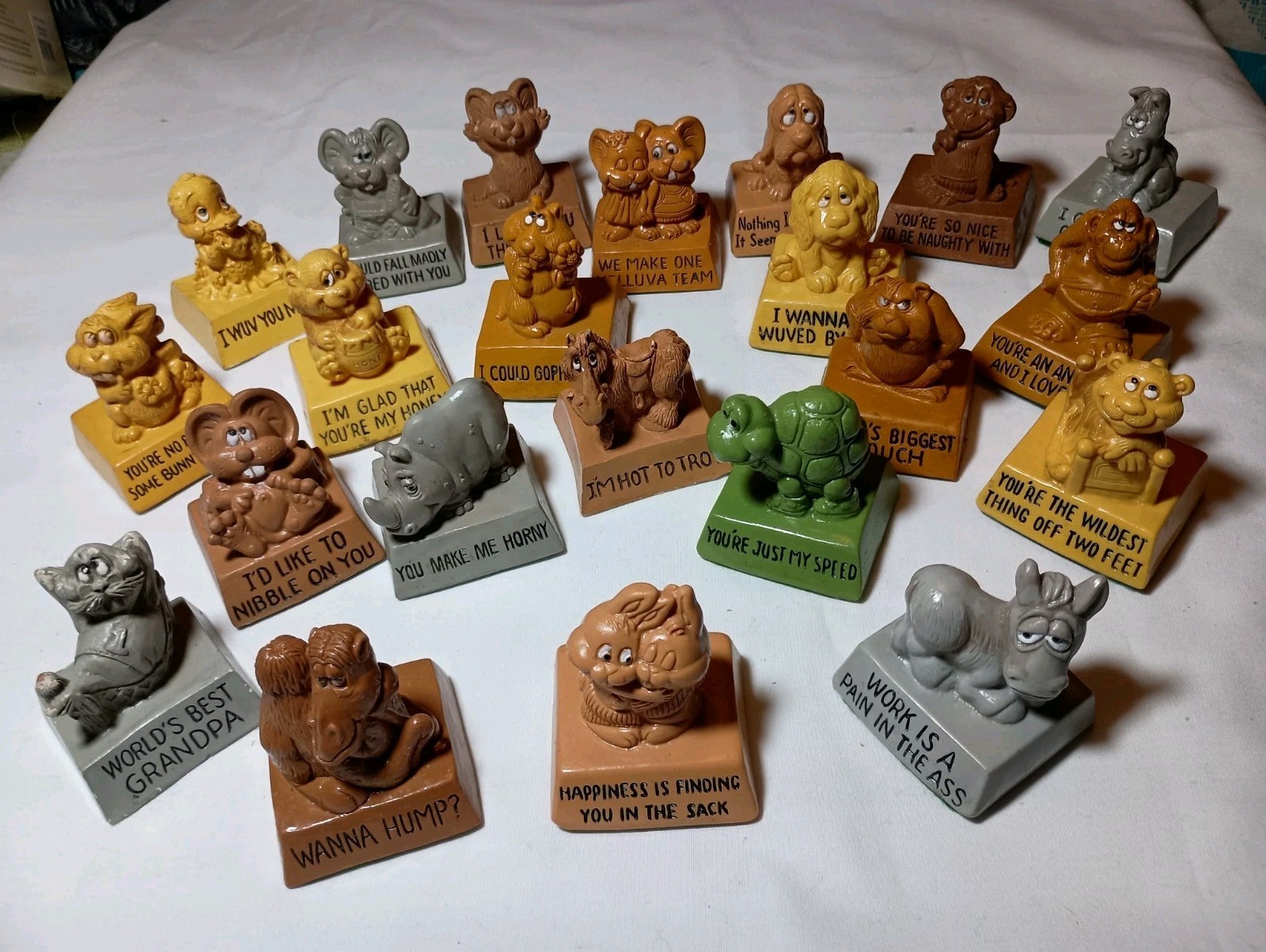 Lot 22 VTG 1970s Wallace Berrie Message Figures Adult Humor Rhino Turtle Work Lot 22 VTG 1970s Wallace Berrie Message Figures Adult Humor Rhino Turtle Work