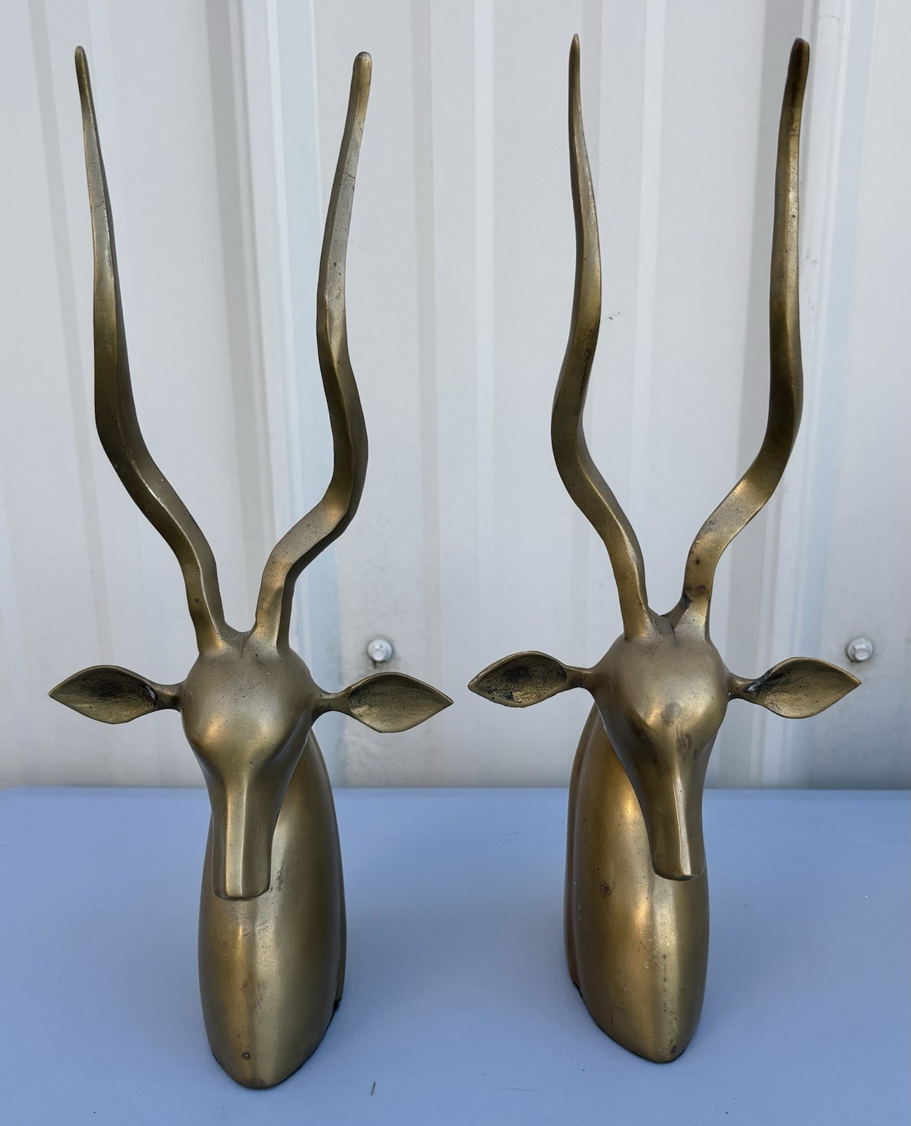 Vintage MCM BRASS 12.5” Kudu Gazelle  Antelope Book Ends Set of 2