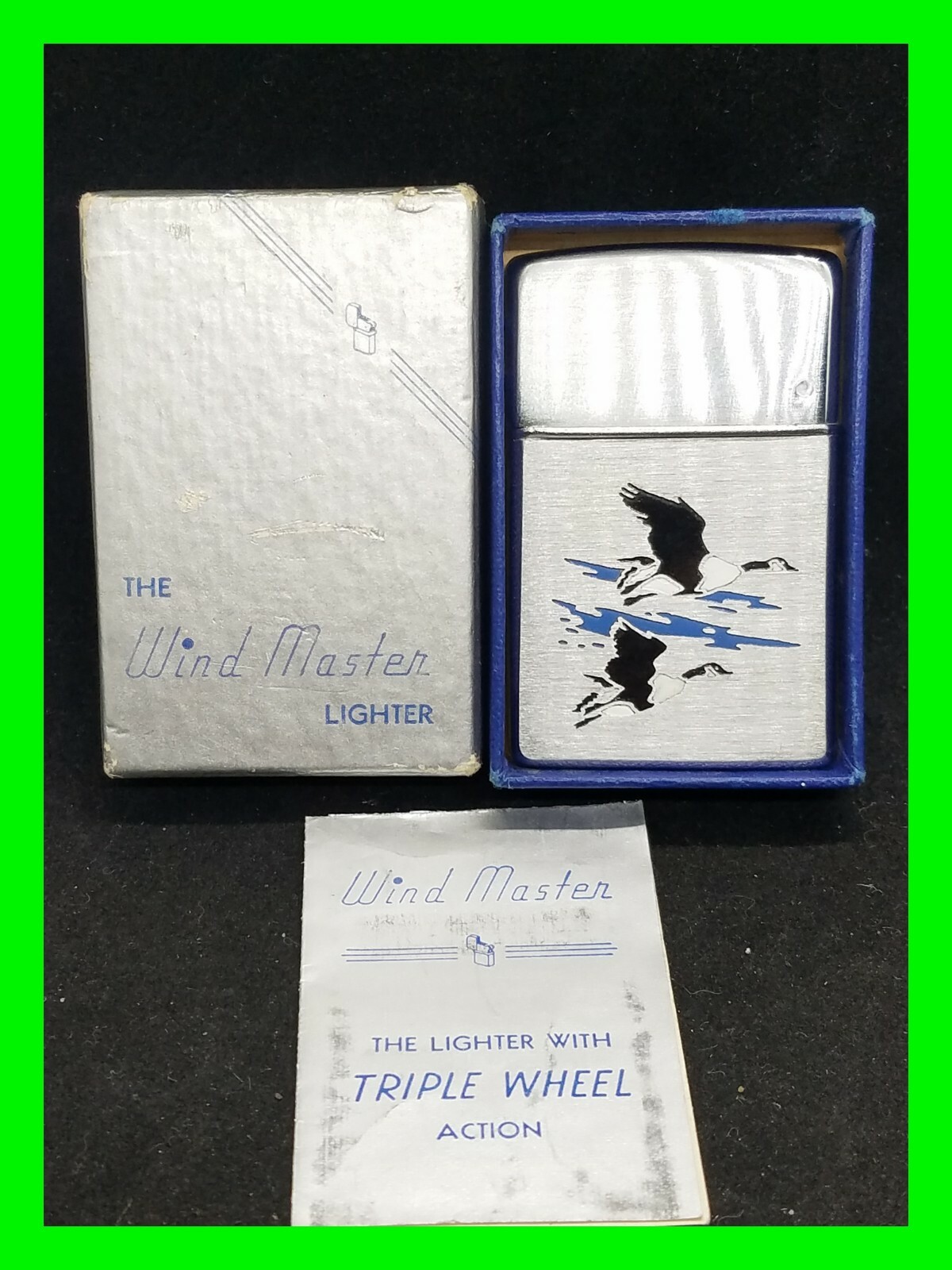 Stunning Unfired Vintage Wind Master Pipe Petrol Lighter - Hunting Flying Geese 