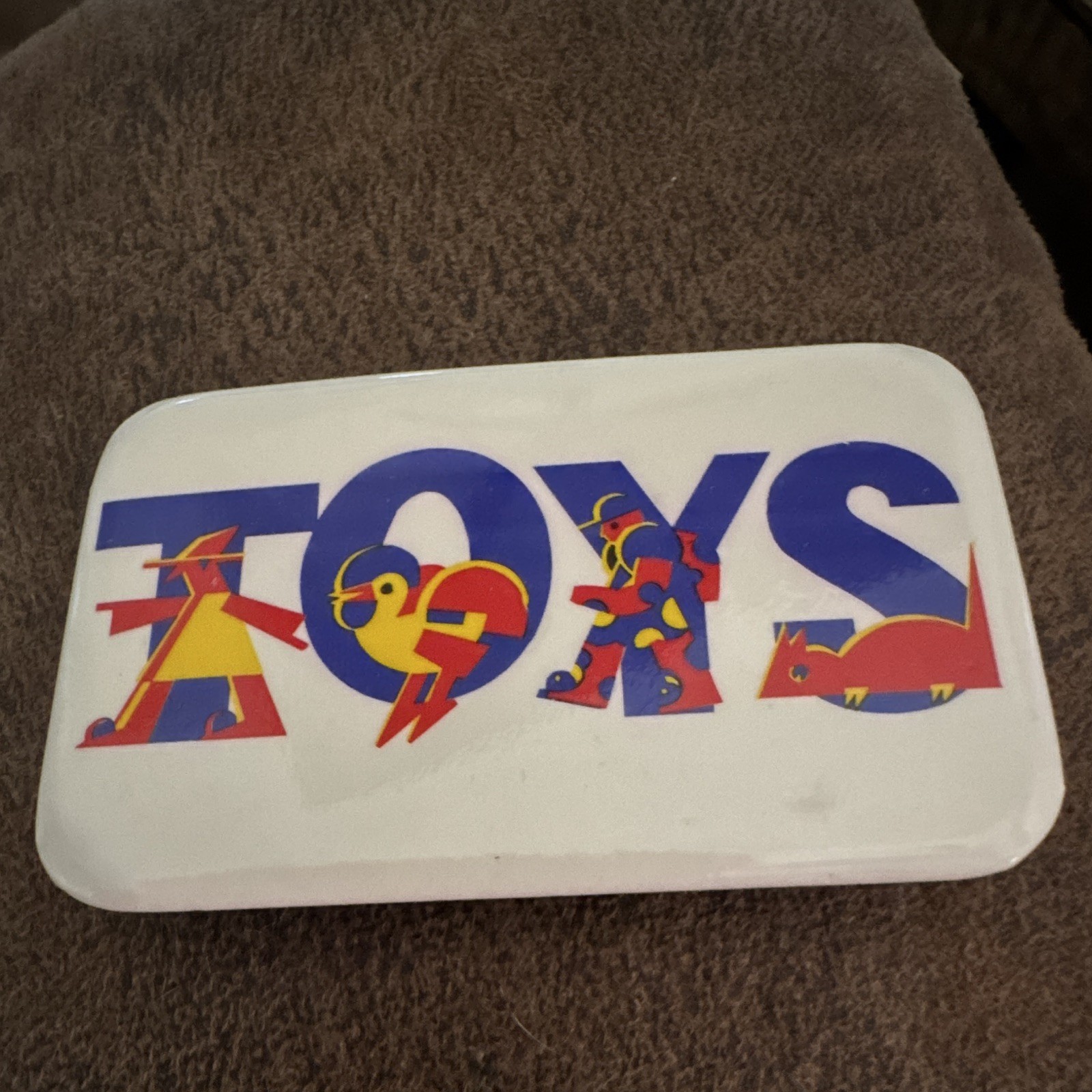 TOYS Large Rectangle Vintage Pinback Button Collectible White Background