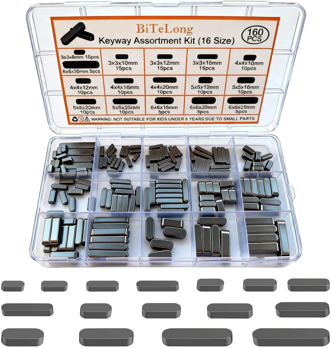 160Pcs Metric Woodruff Key & round Ended Feather Key Assortment