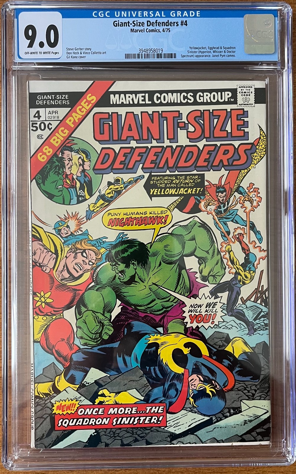 Giant Sized Defenders #4 Marvel Comics CGC 9.0 1975 Giant Sized Defenders #4 Marvel Comics CGC 9.0 1975