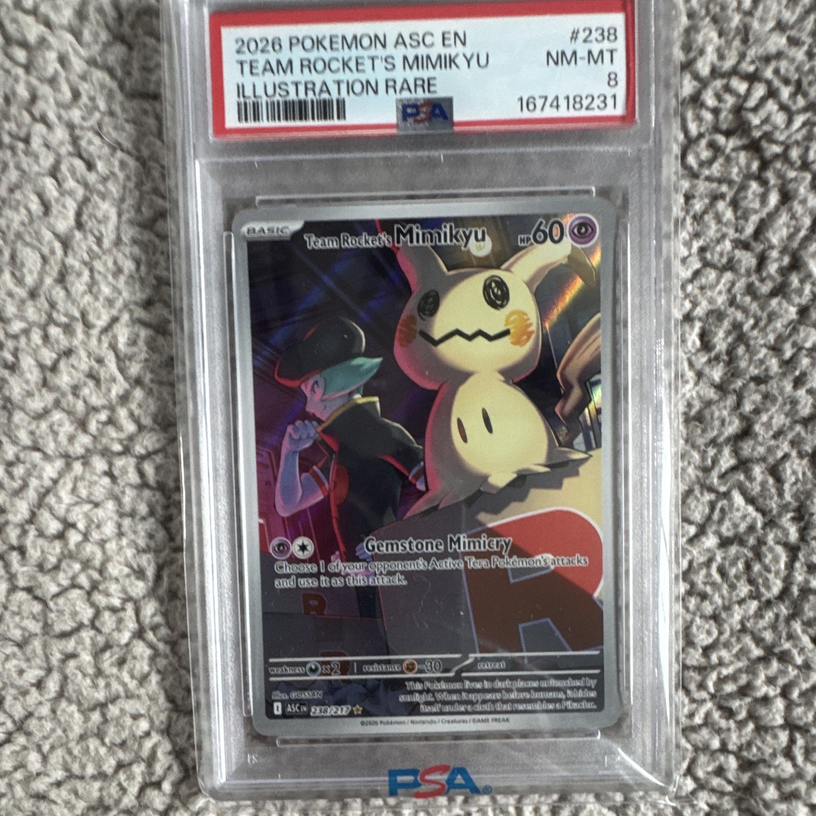 Pokémon Team Rocket\'s Mimikyu Illustration Rare #238/217 PSA 8 (ASC EN)