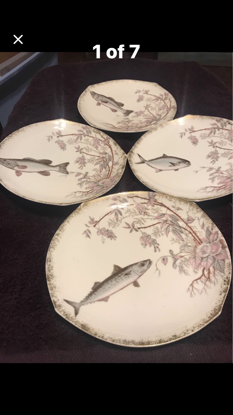 4 Rare Antique LS&S Limoges Hand Painted Fish Plate Gold Trim 4 Rare Antique LS&S Limoges Hand Painted Fish Plate Gold Trim