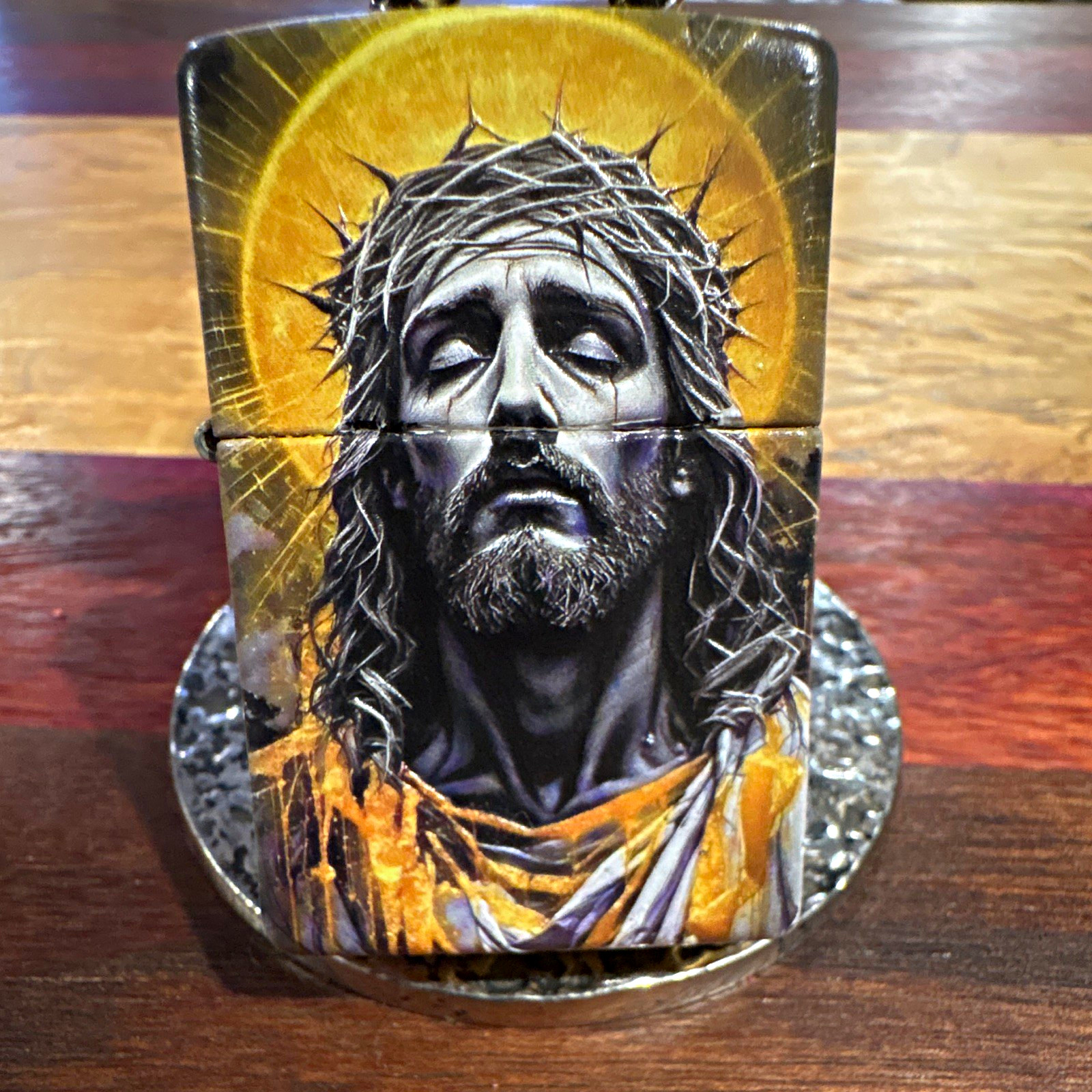Custom made one of a kind Zippo Lighter featuring Jesus & Mother Mary