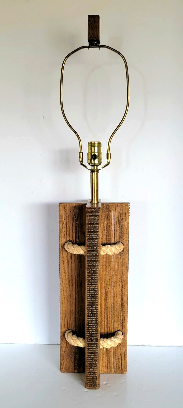 Vintage A Brandt Ranch Oak Lamp MCM Wood Rope Western Modern 1950s