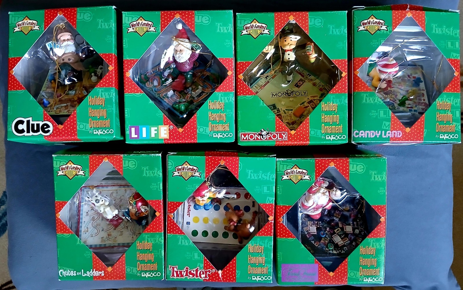 Vintage 1997 Enesco World\'s Greatest Games Lot of 7 Christmas Ornaments