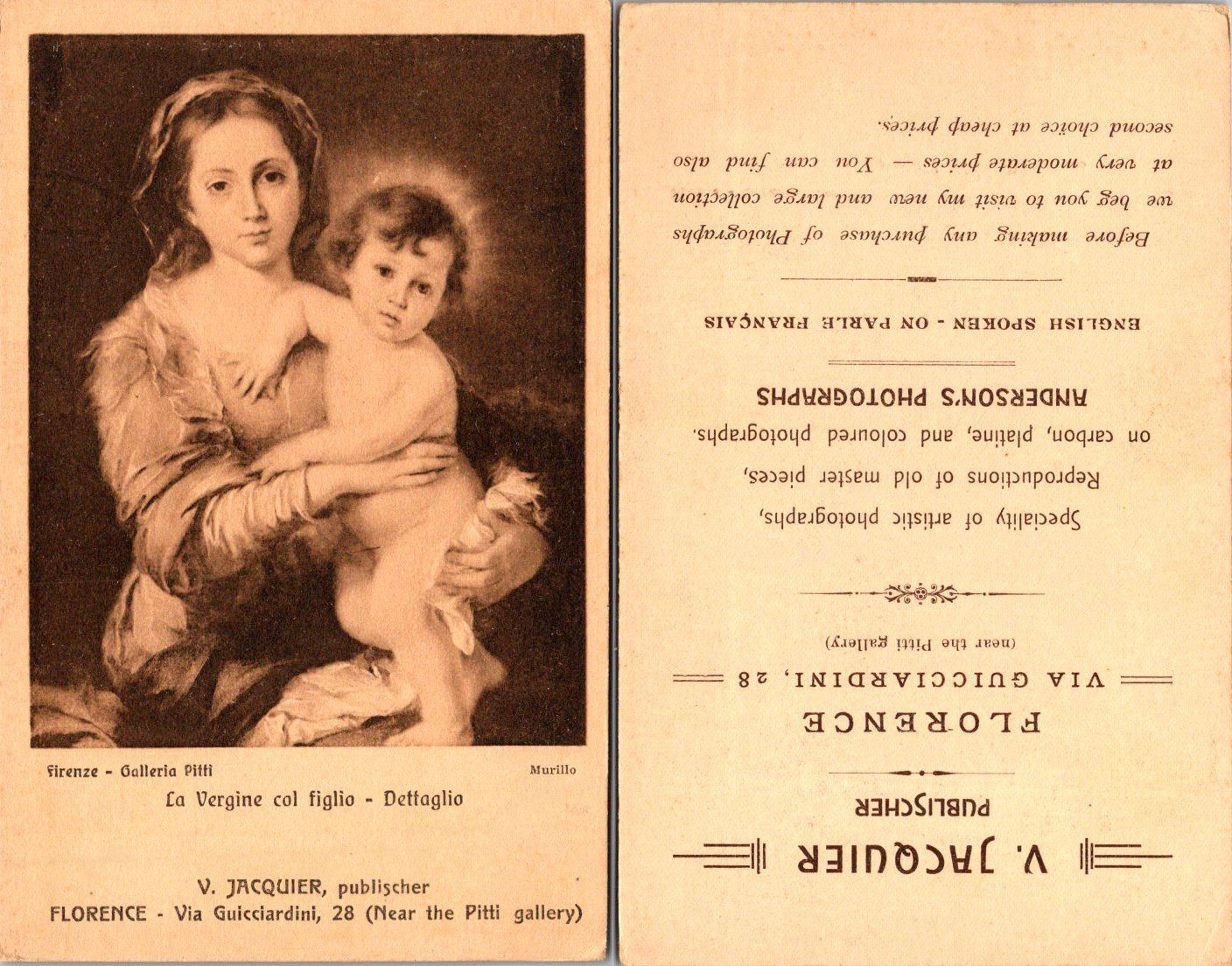 V. Jacquier Florence Postcard La Vergine col figlio Vintage Madonna Child Art