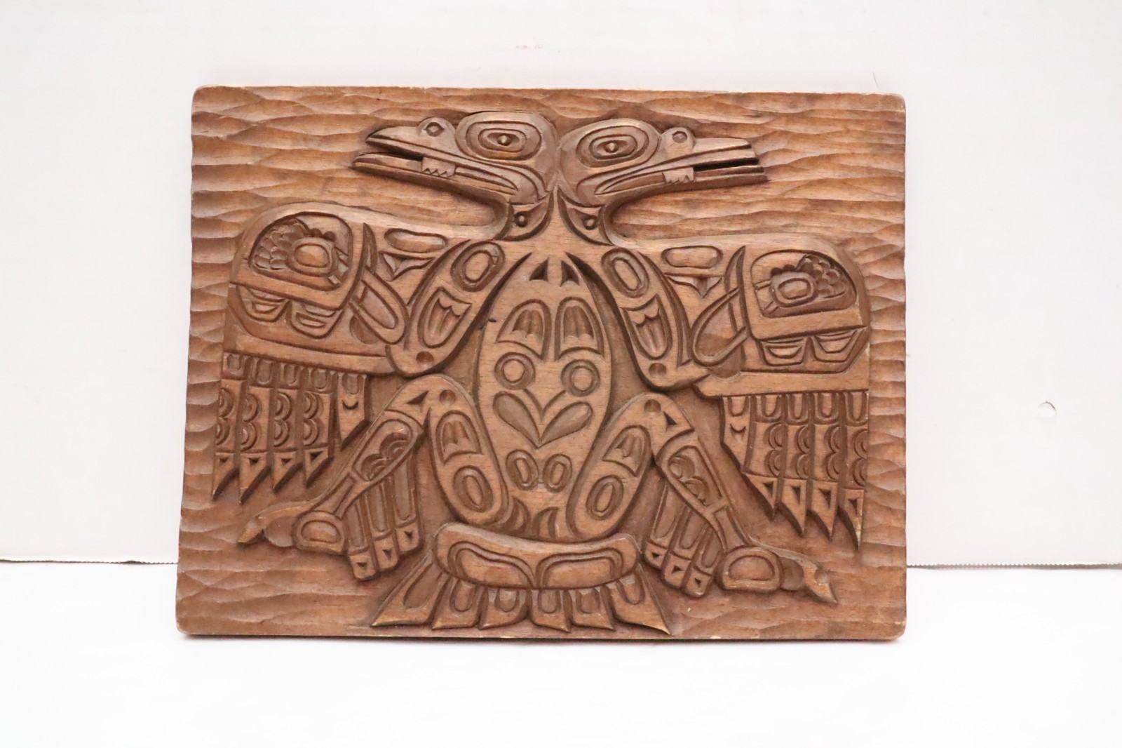 Hand Carved Wood Sculpture Raven Totem Plaque Northwest Coast Haida Art 11.5\