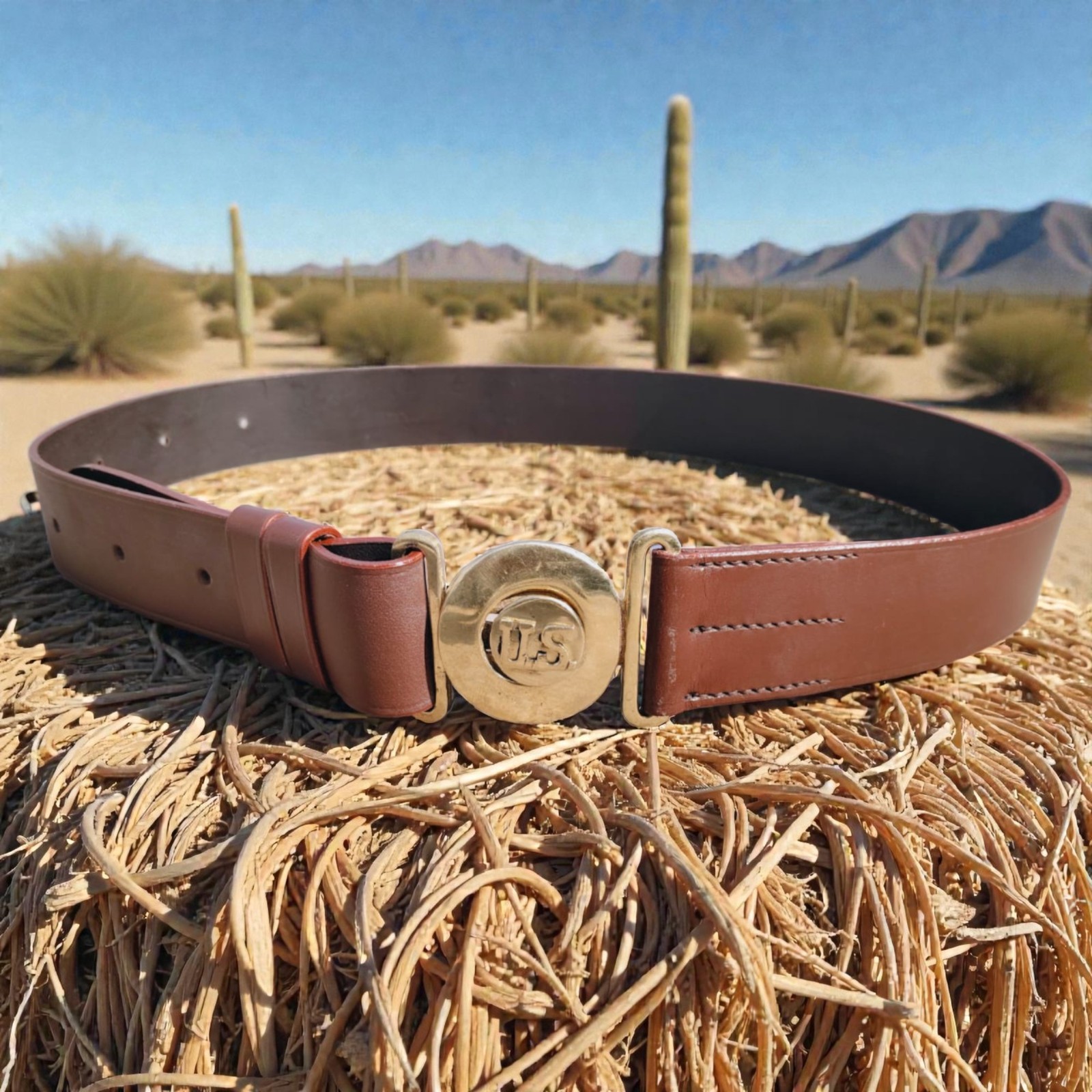 U.S. Officer Leather Belt Reproduction with Solid U.S. Brass DB