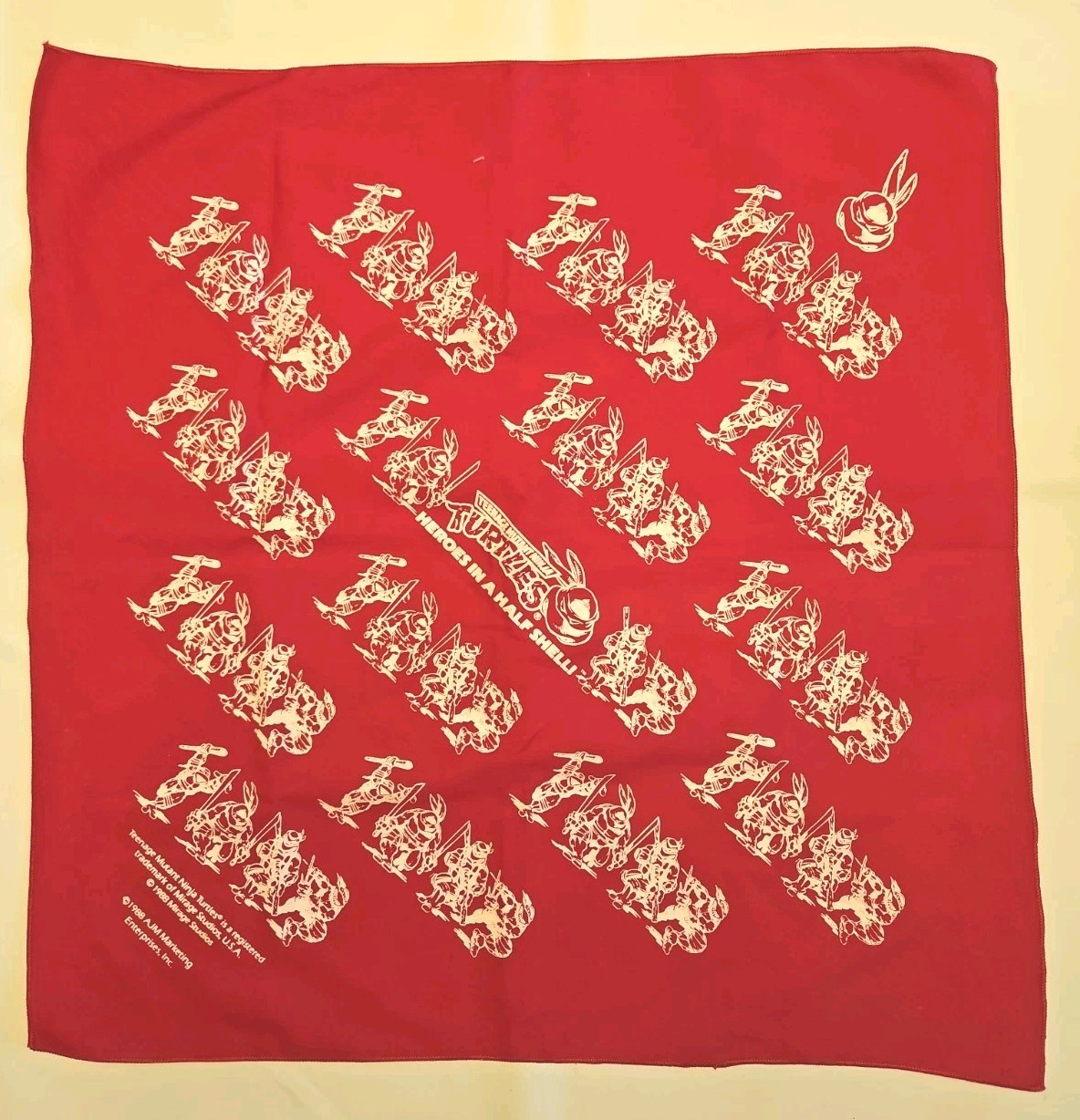 1988 VTG AJM TMNT Teenage Mutant Ninja Turtles Bandana Red/White Mirage Studios 1988 VTG AJM TMNT Teenage Mutant Ninja Turtles Bandana Red/White Mirage Studios