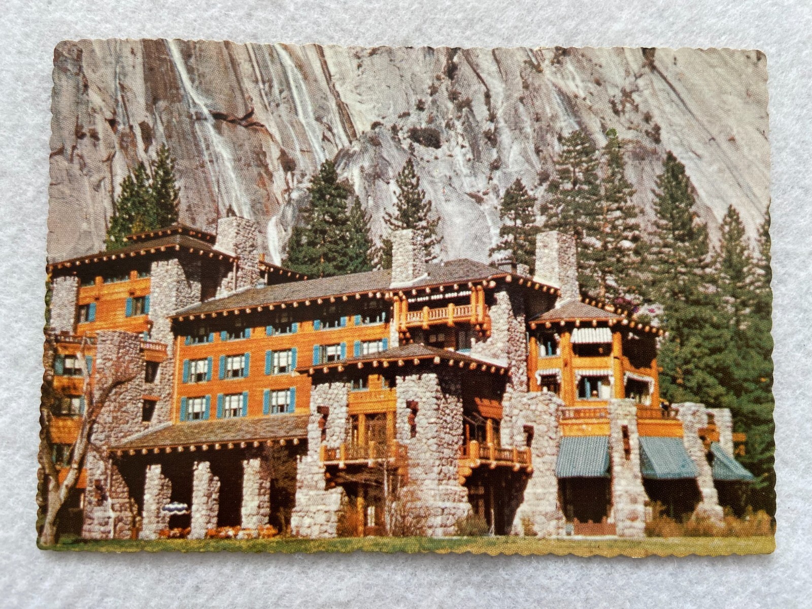 Ahwahnee Hotel and Royal Arches, Yosemite National Park, CA. Vintage Postcard