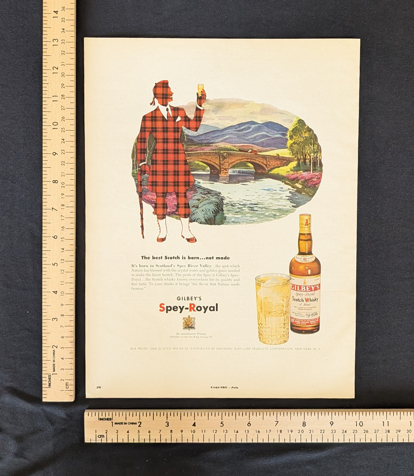 Vintage 1952 Gilbey\'s Spey-Royal Scotch Whisky Color Print Ad Full Page 1950s