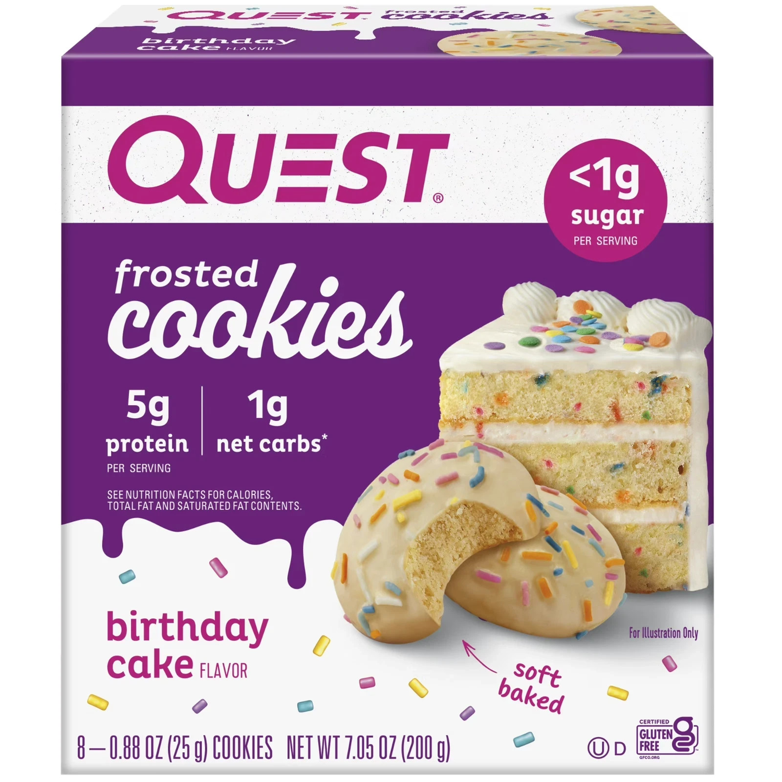 Quest Frosted Protein Cookies, Low Carb, Gluten-Free, Birthday Cake, 8 COUNT Quest Frosted Protein Cookies, Low Carb, Gluten-Free, Birthday Cake, 8 COUNT