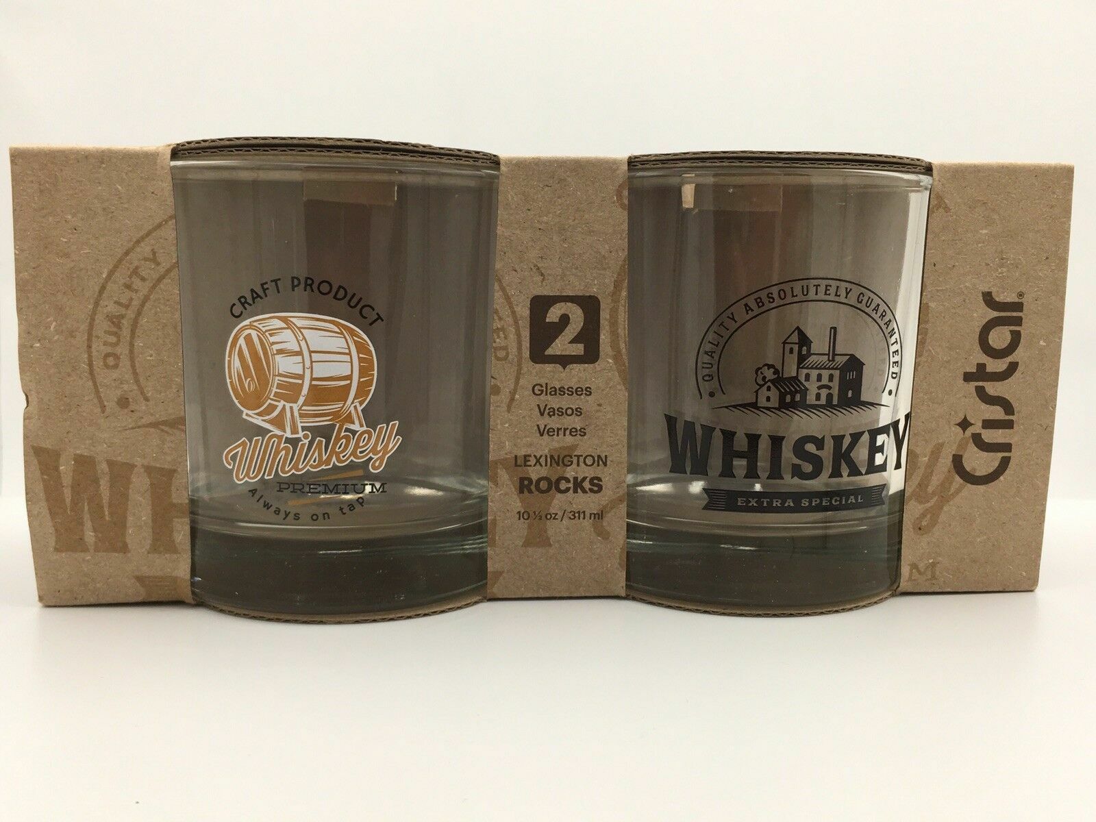 Set Of 2 Cristar 10 oz Lexington Rocks Whiskey Glasses 